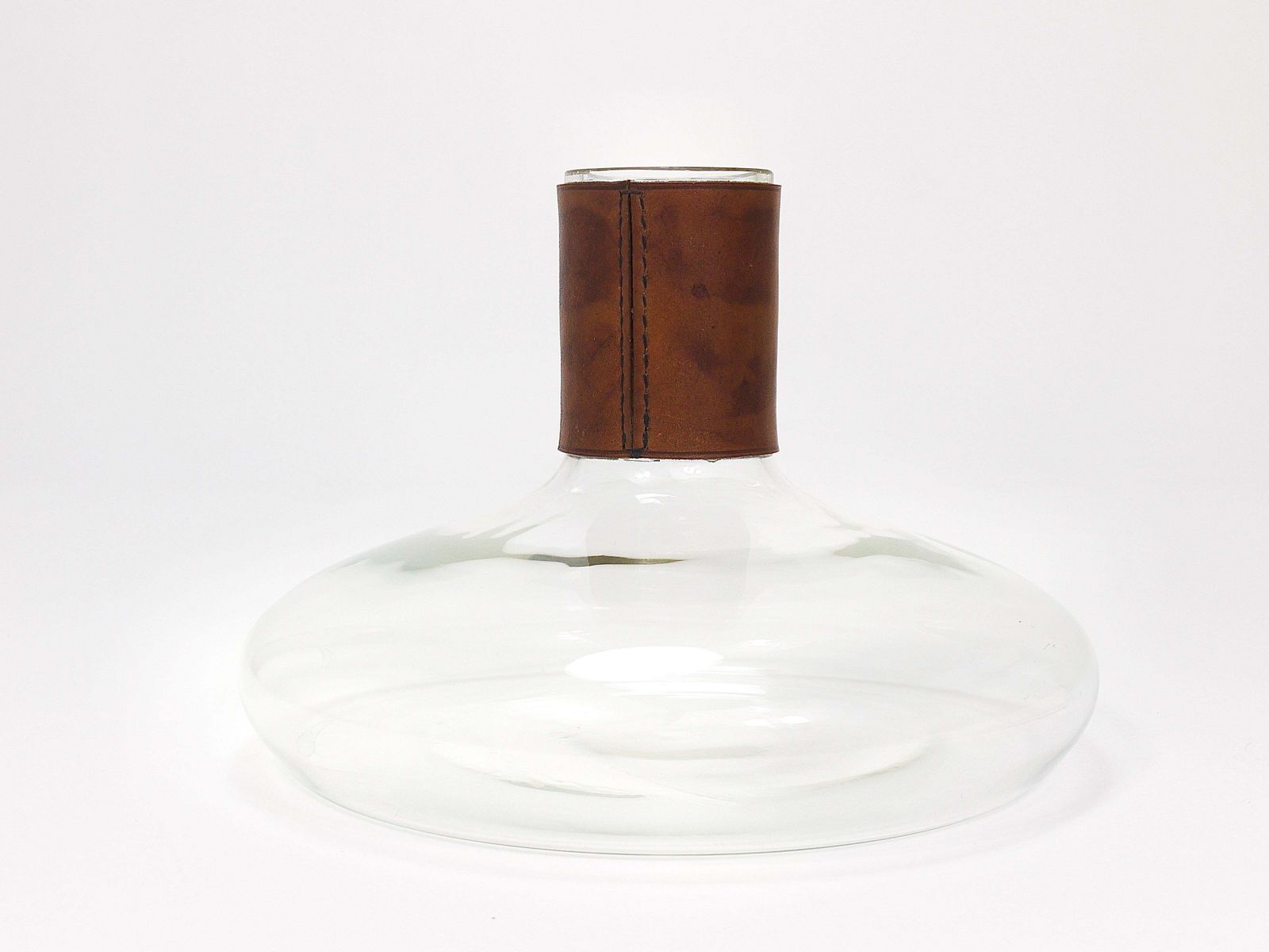Carl Aubock II Vase Decanter With Brown Leather Top, Midcentury, Austria, 1950s photo 766.0