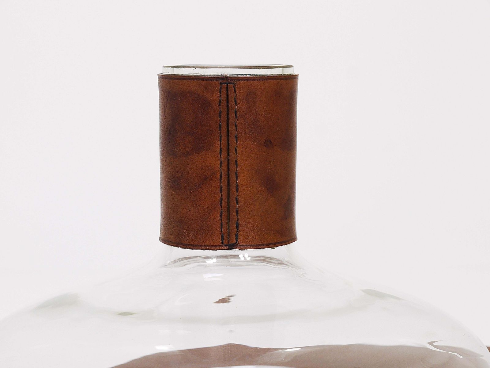 Carl Aubock II Vase Decanter With Brown Leather Top, Midcentury, Austria, 1950s photo vintage
