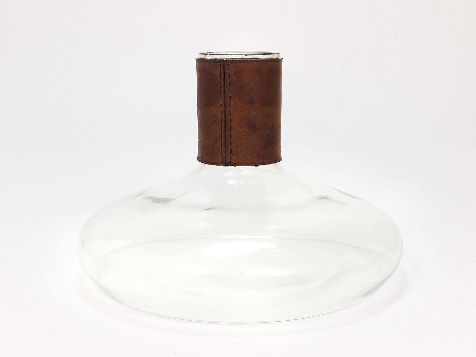 photo for sale Carl Aubock II Vase Decanter With Brown Leather Top, Midcentury, Austria, 1950s