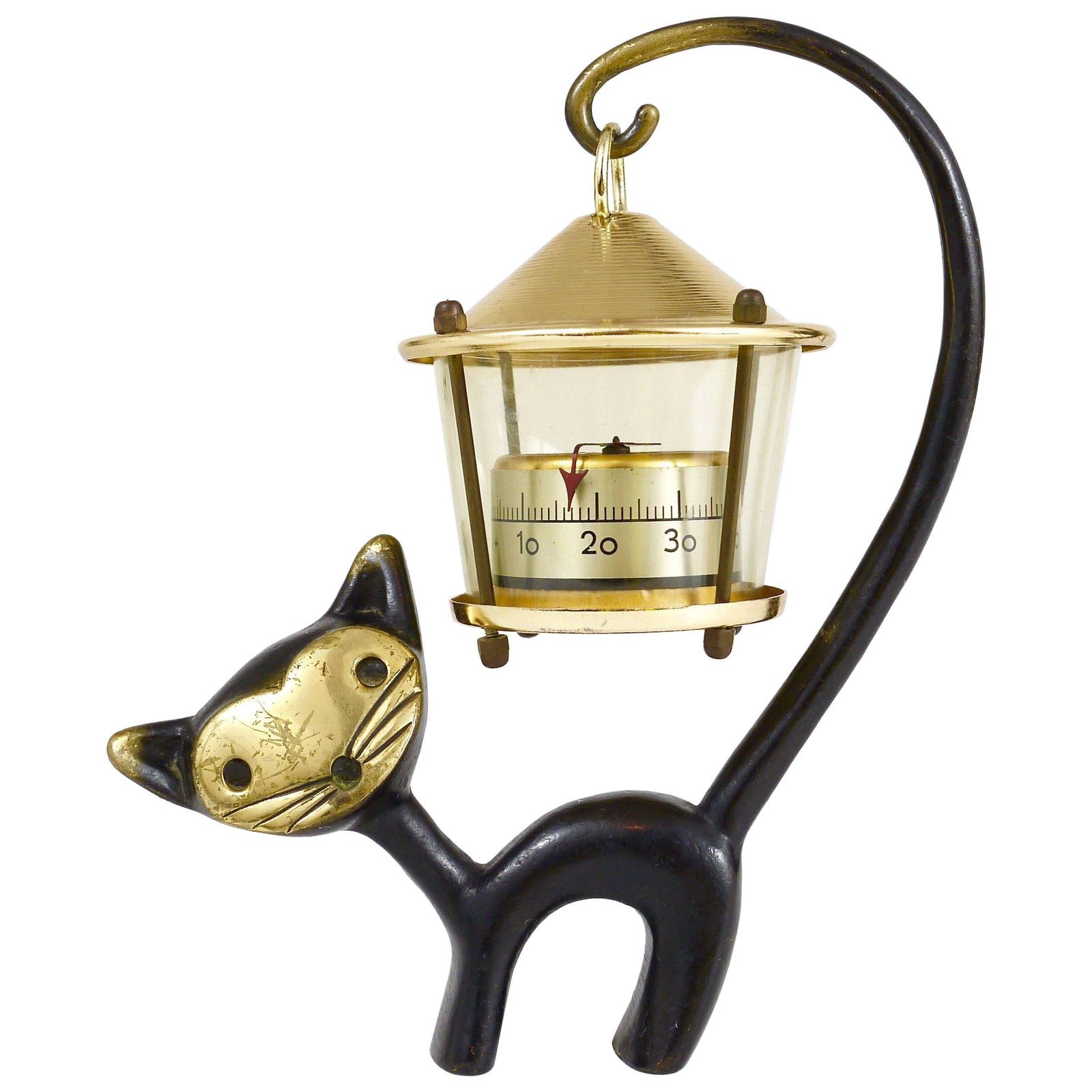 Walter Bosse Cat Figurine With Thermometer, Herta Baller Austria, 1950s