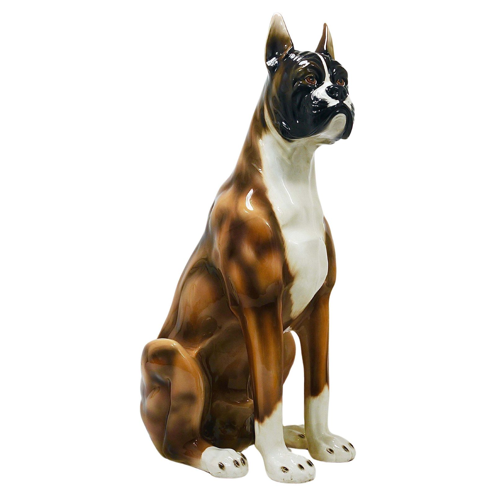 Boxer Dog Life Size Majolica Statue Sculpture, Glazed Ceramic, Italy, 1970s