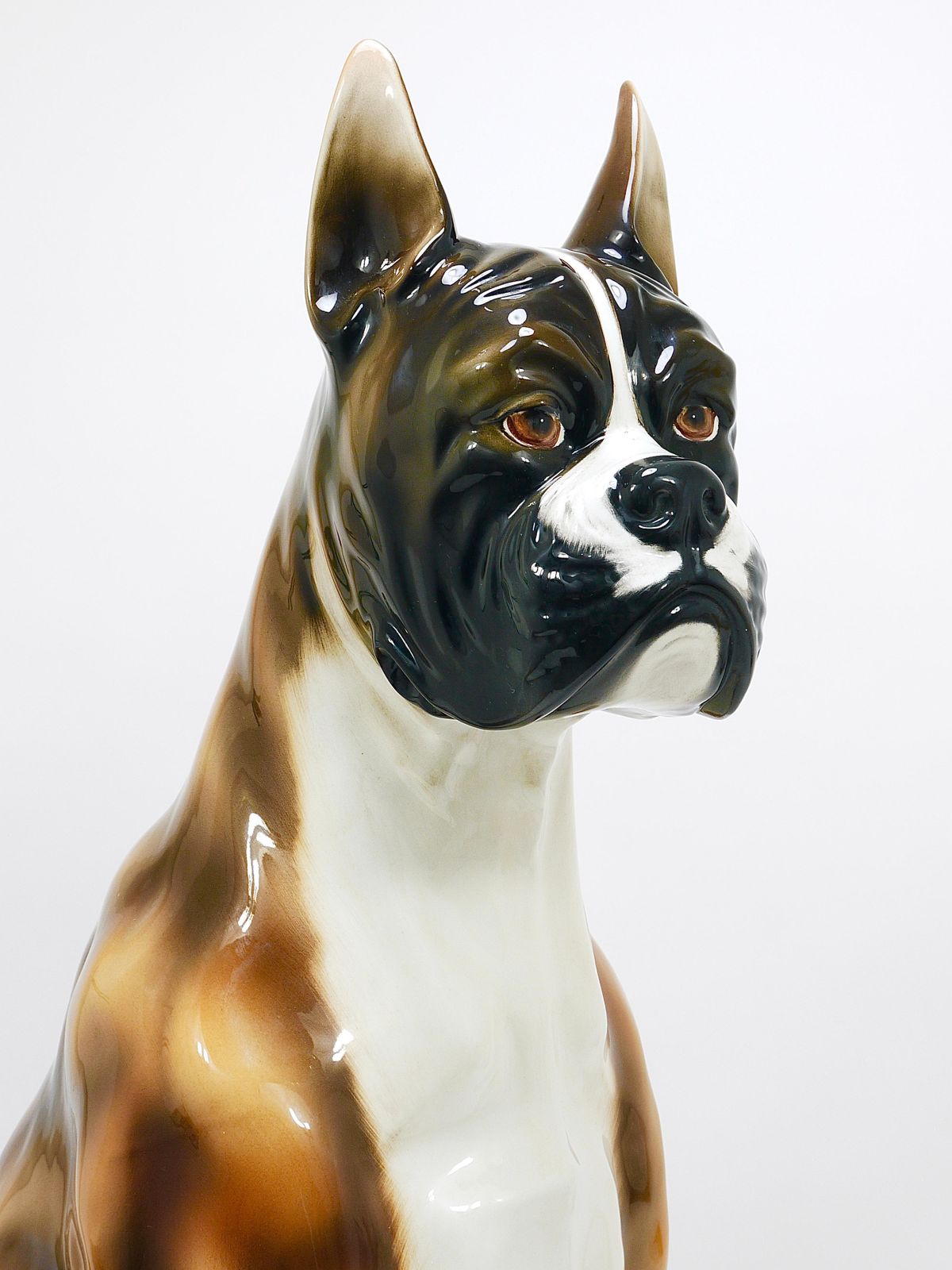 Boxer Dog Life Size Majolica Statue Sculpture, Glazed Ceramic, Italy, 1970s photo buy