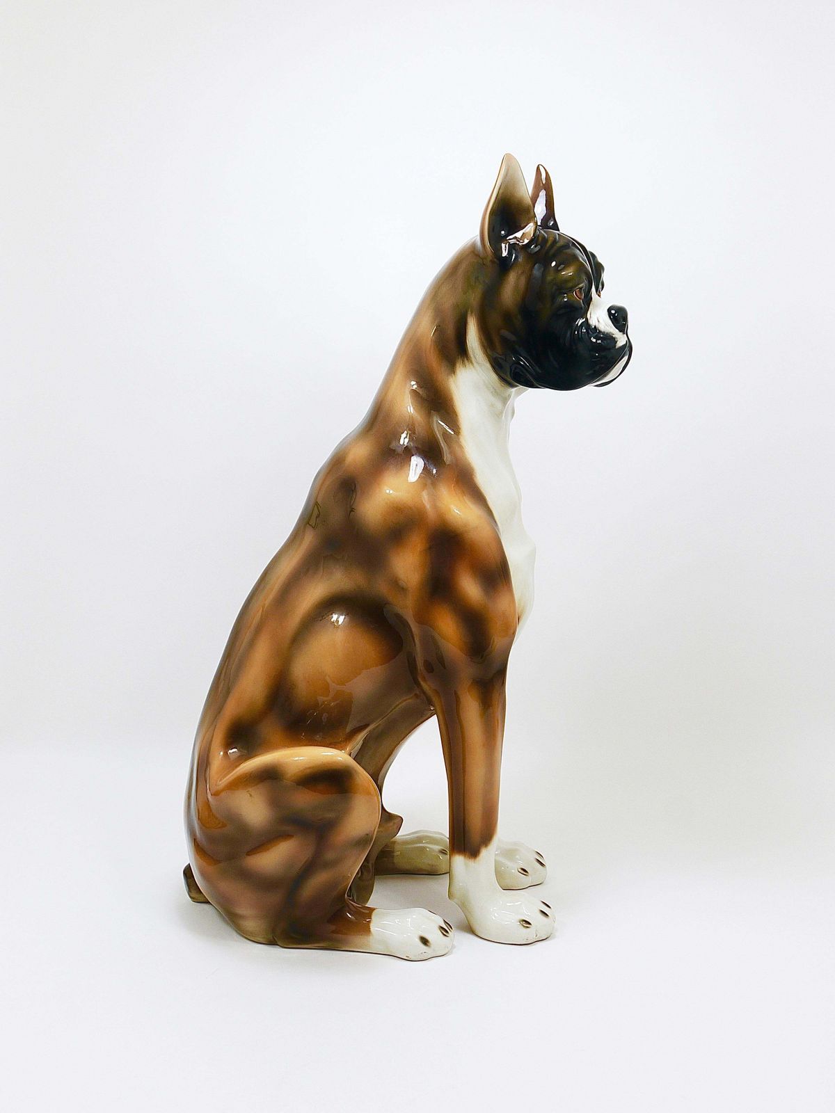 Boxer Dog Life Size Majolica Statue Sculpture, Glazed Ceramic, Italy, 1970s photo vintage