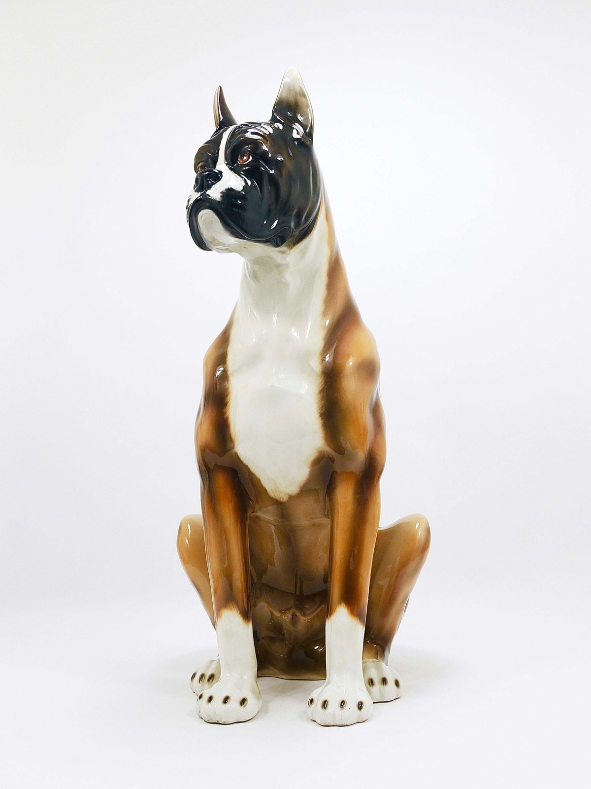 photo for sale Boxer Dog Life Size Majolica Statue Sculpture, Glazed Ceramic, Italy, 1970s