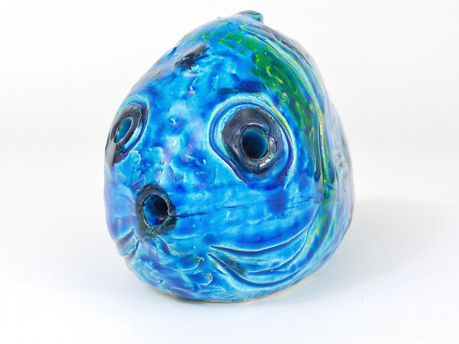 photo furniture Aldo Londi Bitossi Rimini Blue Glazed Fish Sculpture Figurine, Italy, 1950s