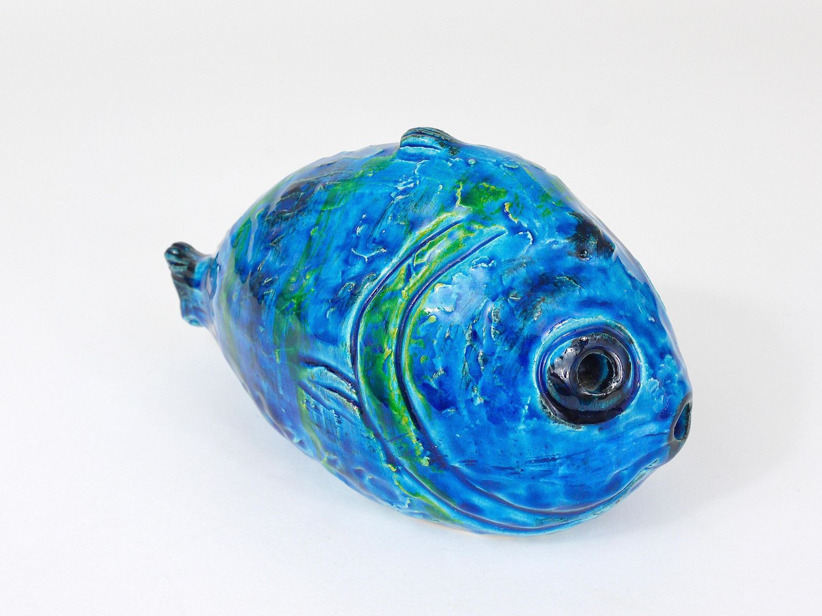 Art Aldo Londi Bitossi Rimini Blue Glazed Fish Sculpture Figurine, Italy, 1950s photo