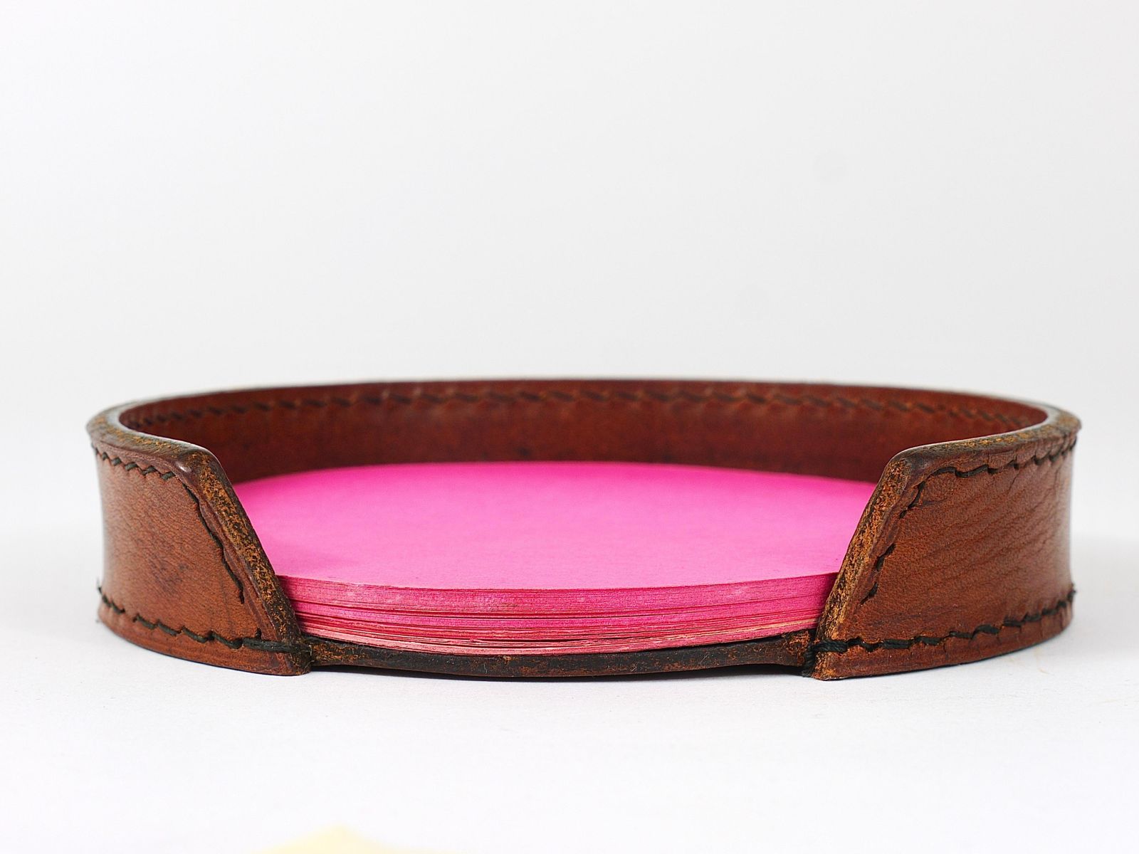 Home Decor Midcentury Carl Auböck Brown Tan Leather Note Dispenser Holder, Austria, 1950s photo