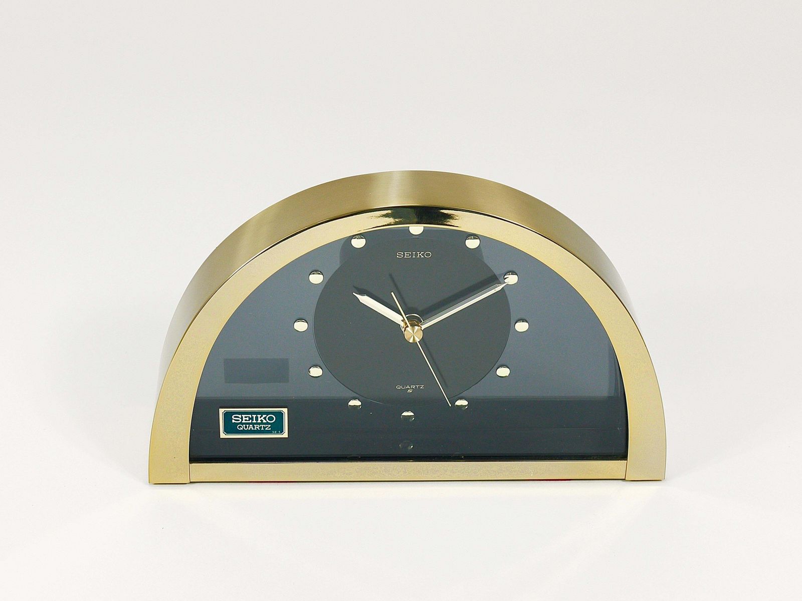 photo vinterior Beautiful Hollywood Regency Brass See Through Table Clock By Seiko Japan, 1980s