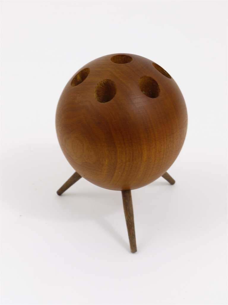 Carl Aubock Ball Tripod Candlestick Walnut Candle Holder, Austria 1950s photo furniture