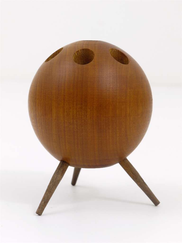 Carl Aubock Ball Tripod Candlestick Walnut Candle Holder, Austria 1950s photo buy