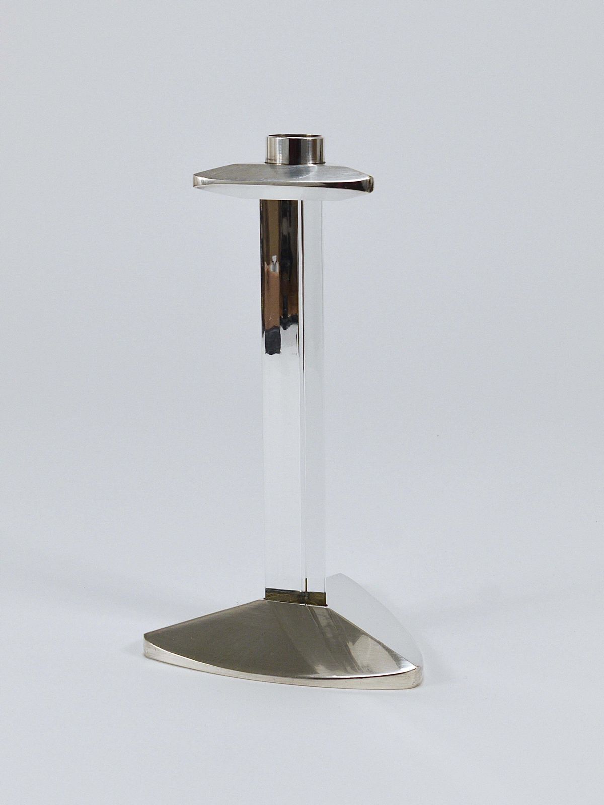 Riedel X Mesa Postmodern Silver & Crystal Candlestick Candle Holder, Italy, 1980 photo 314.0