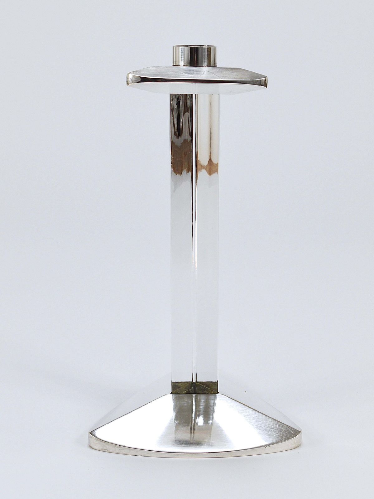 photo furniture Riedel X Mesa Postmodern Silver & Crystal Candlestick Candle Holder, Italy, 1980