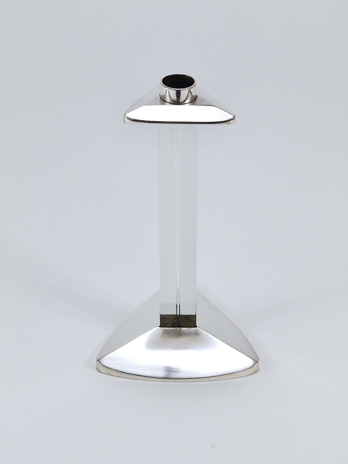 photo vinterior Riedel X Mesa Postmodern Silver & Crystal Candlestick Candle Holder, Italy, 1980