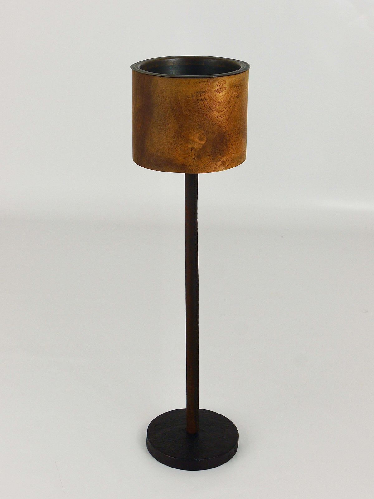 Carl Aubock Modernist Walnut Leather Candlestick Candle Holder, Austria, 1950s photo furniture