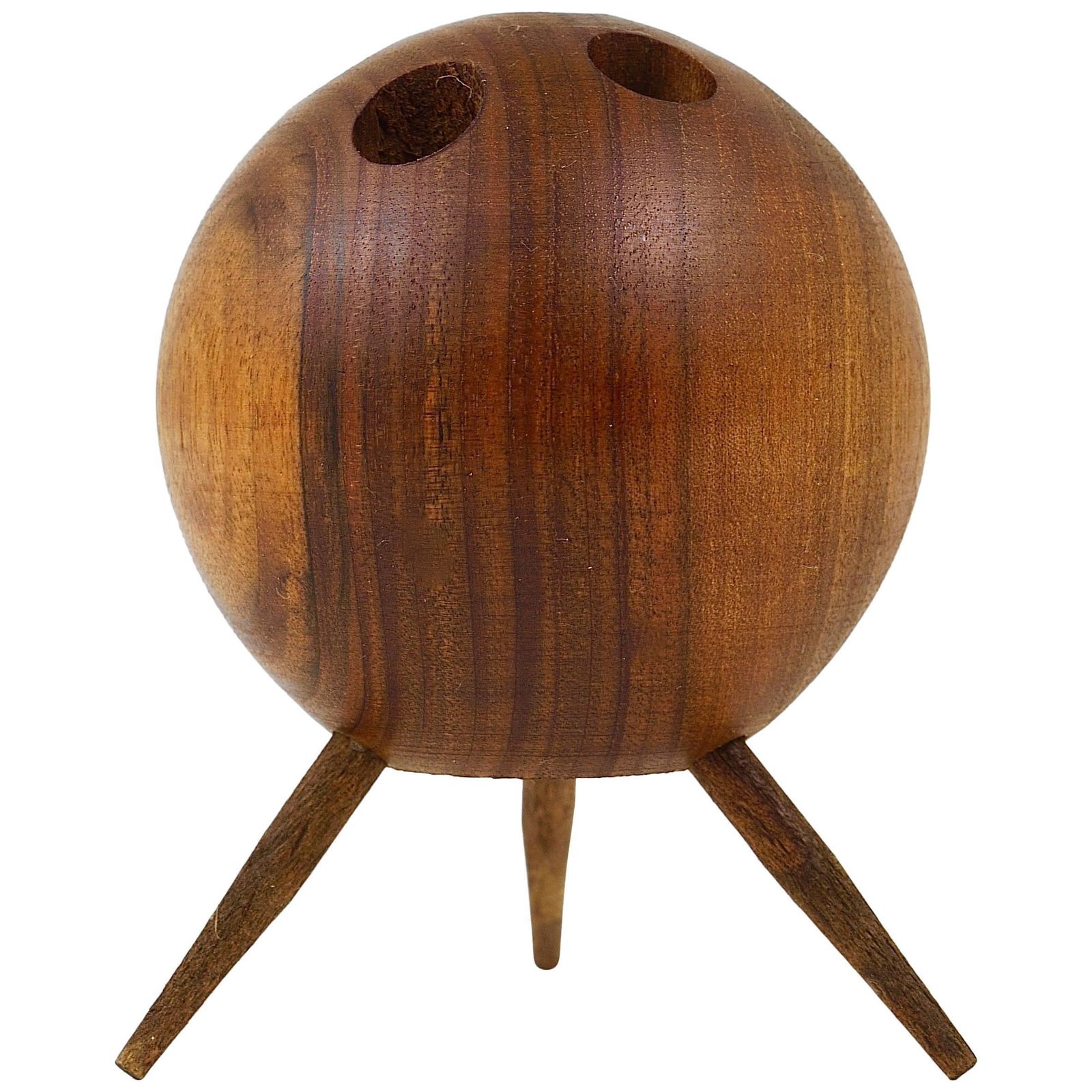 Carl Aubock Ball Tripod Candlestick Walnut Candle Holder, Austria, 1950s