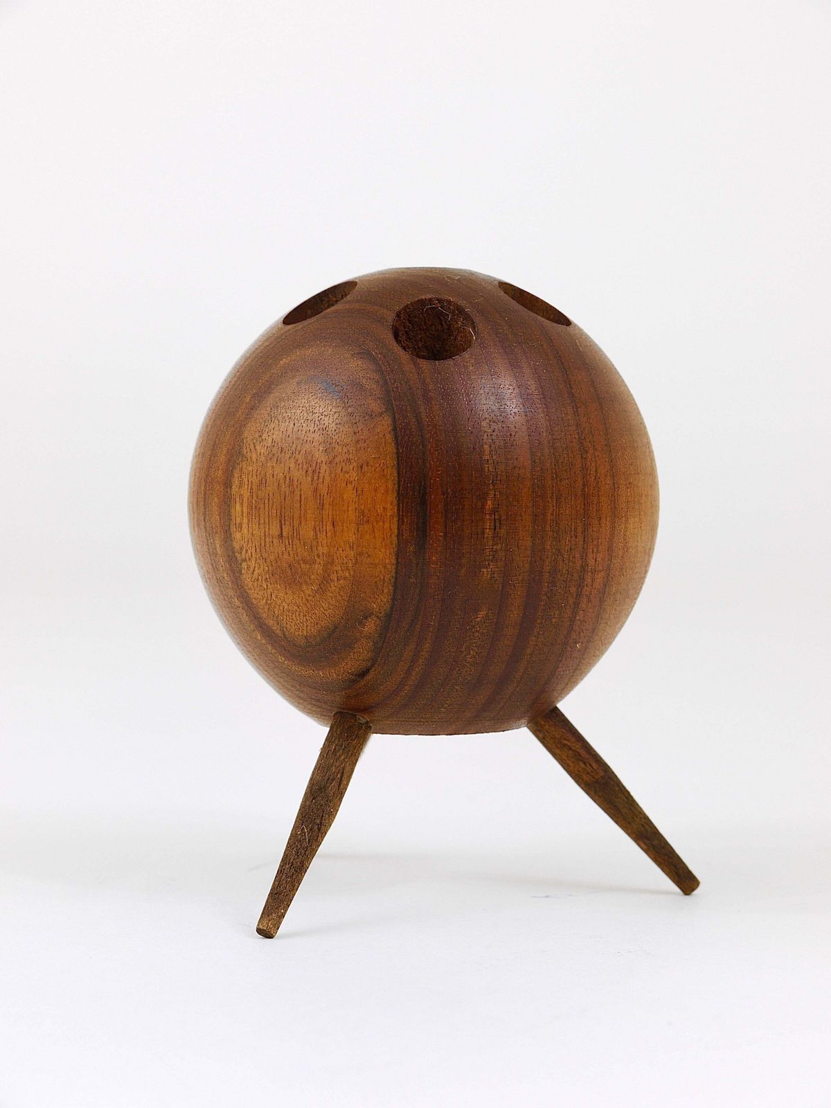 Carl Aubock Ball Tripod Candlestick Walnut Candle Holder, Austria, 1950s photo 314.0