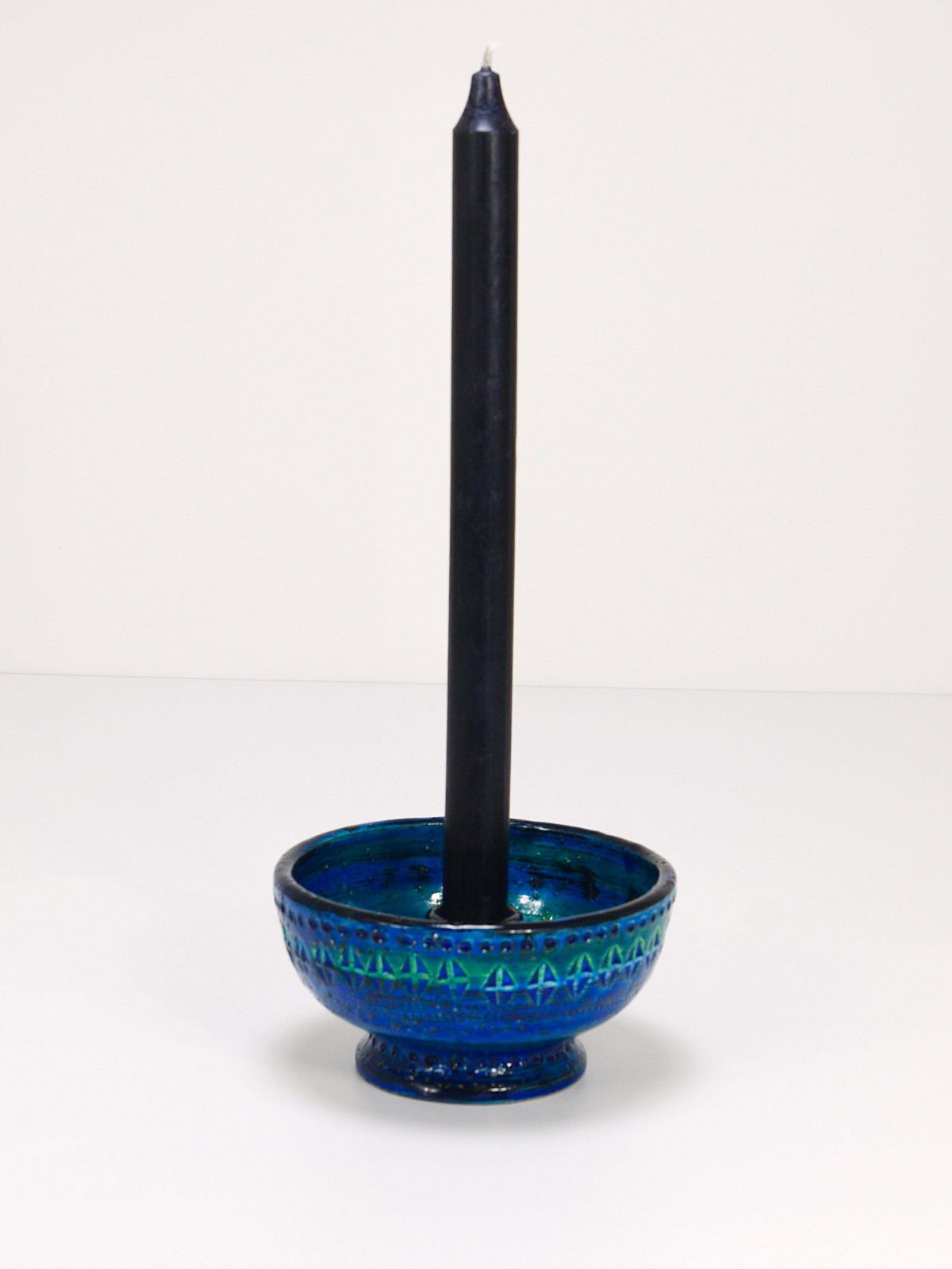 Aldo Londi Bitossi Rimini Blue Glazed Midcentury Candle Holder Bowl, 1950s photo furniture