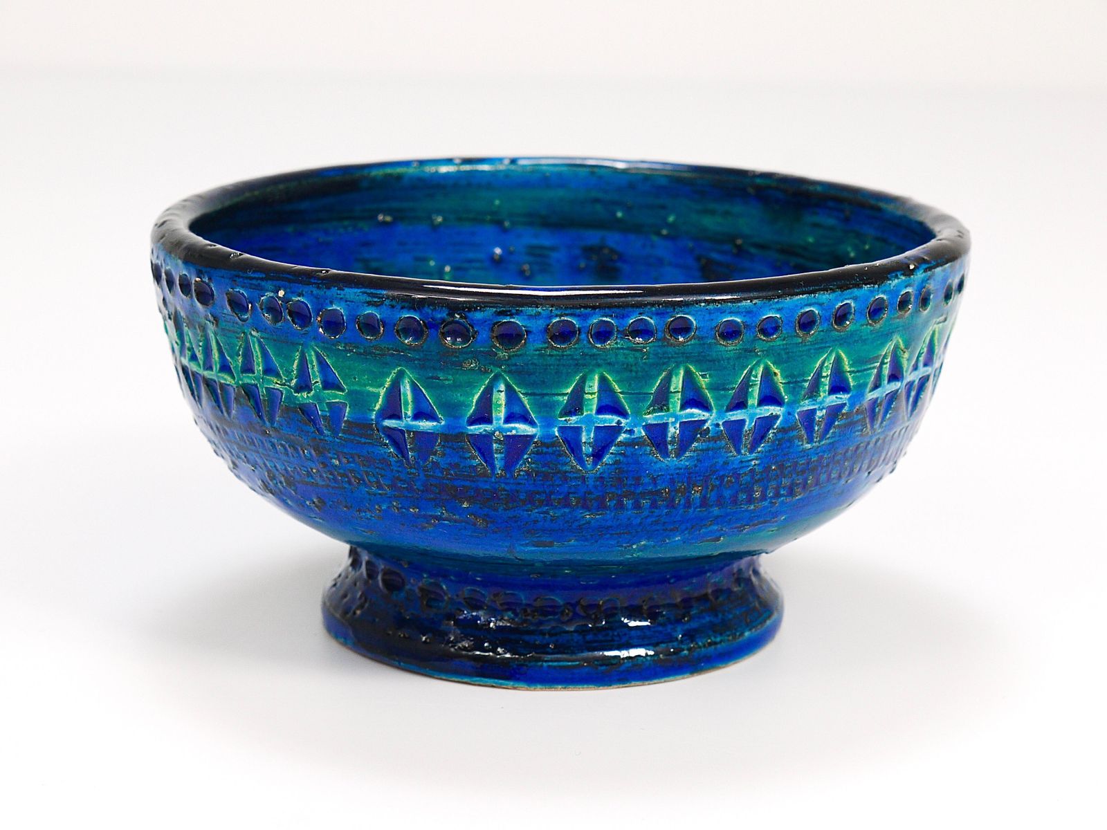 Aldo Londi Bitossi Rimini Blue Glazed Midcentury Candle Holder Bowl, 1950s photo Home Decor