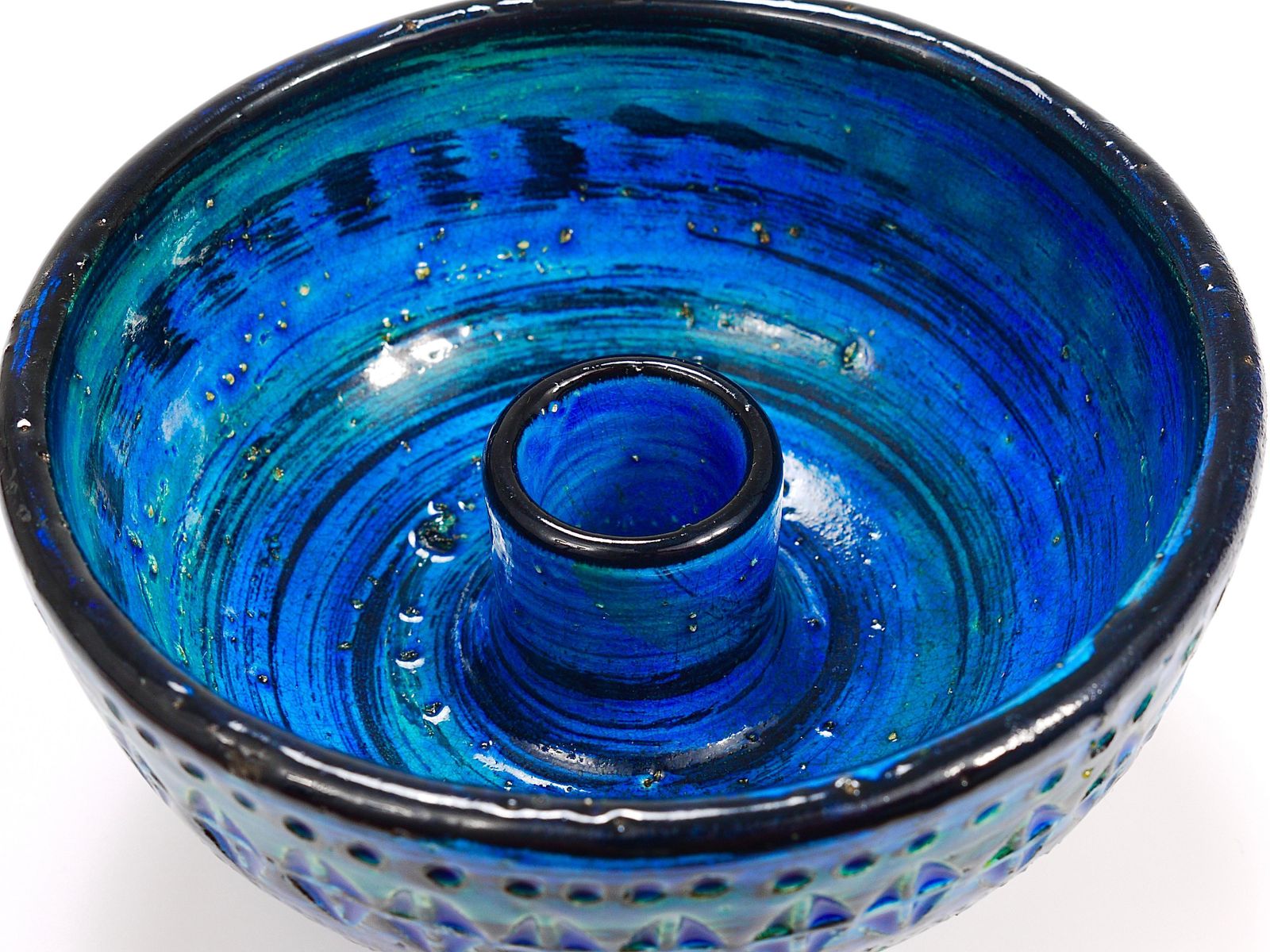 Aldo Londi Bitossi Rimini Blue Glazed Midcentury Candle Holder Bowl, 1950s photo vintage
