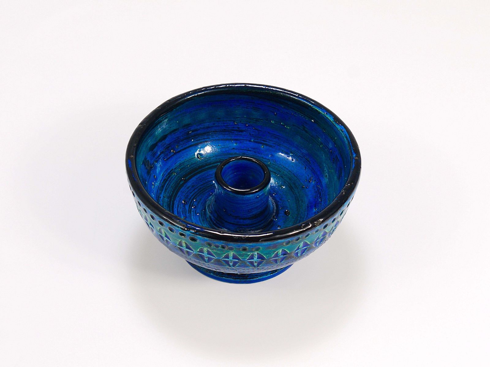 Home Decor Aldo Londi Bitossi Rimini Blue Glazed Midcentury Candle Holder Bowl, 1950s photo