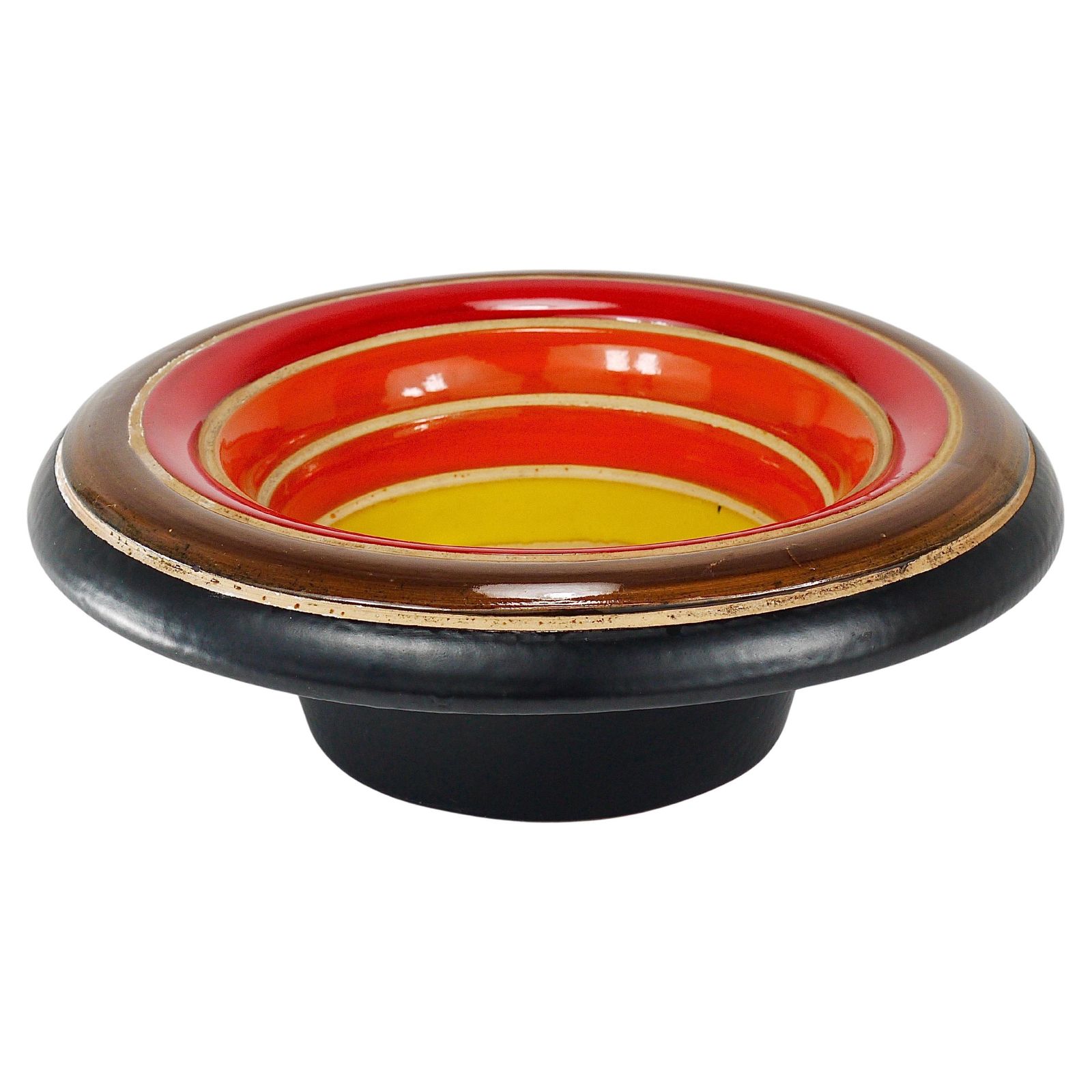 Aldo Londi Bitossi Striped Mid Century Ceramic Centerpiece Bowl, Italy, 1960s
