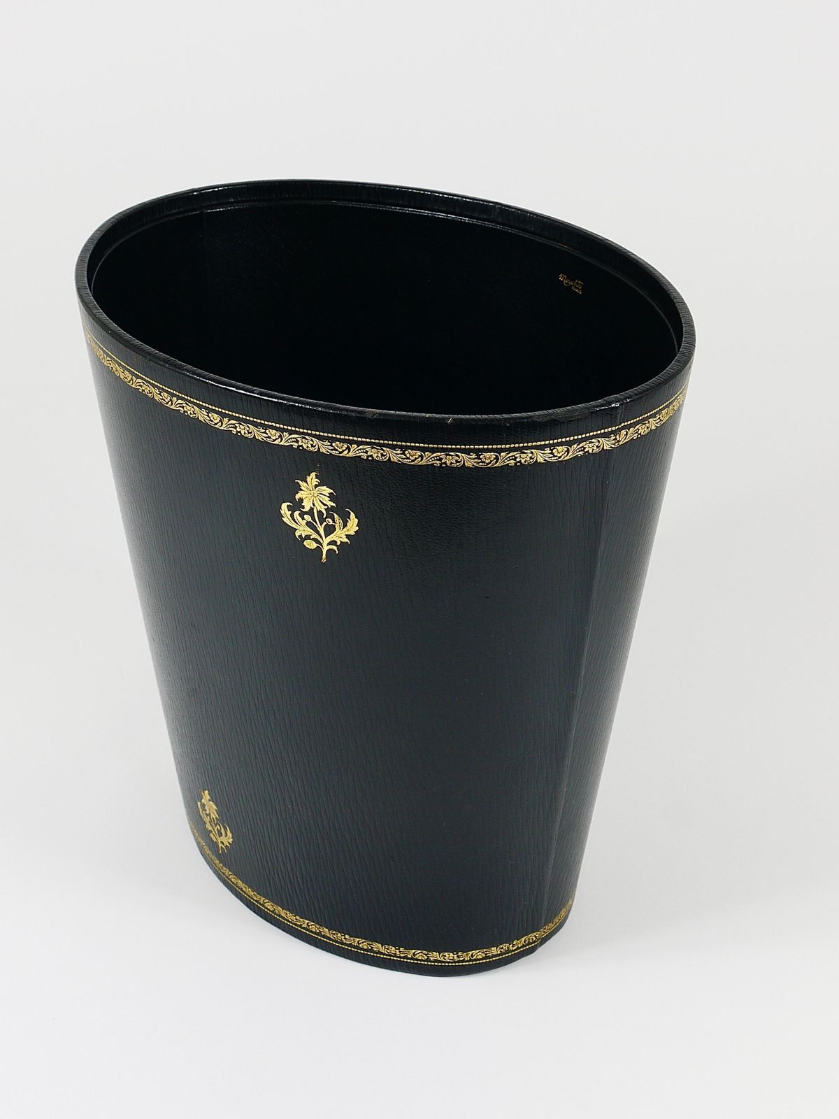 photo vinterior Morabito Paris Black & Gold Leather Wastepaper Basket Bin, France, 1970s