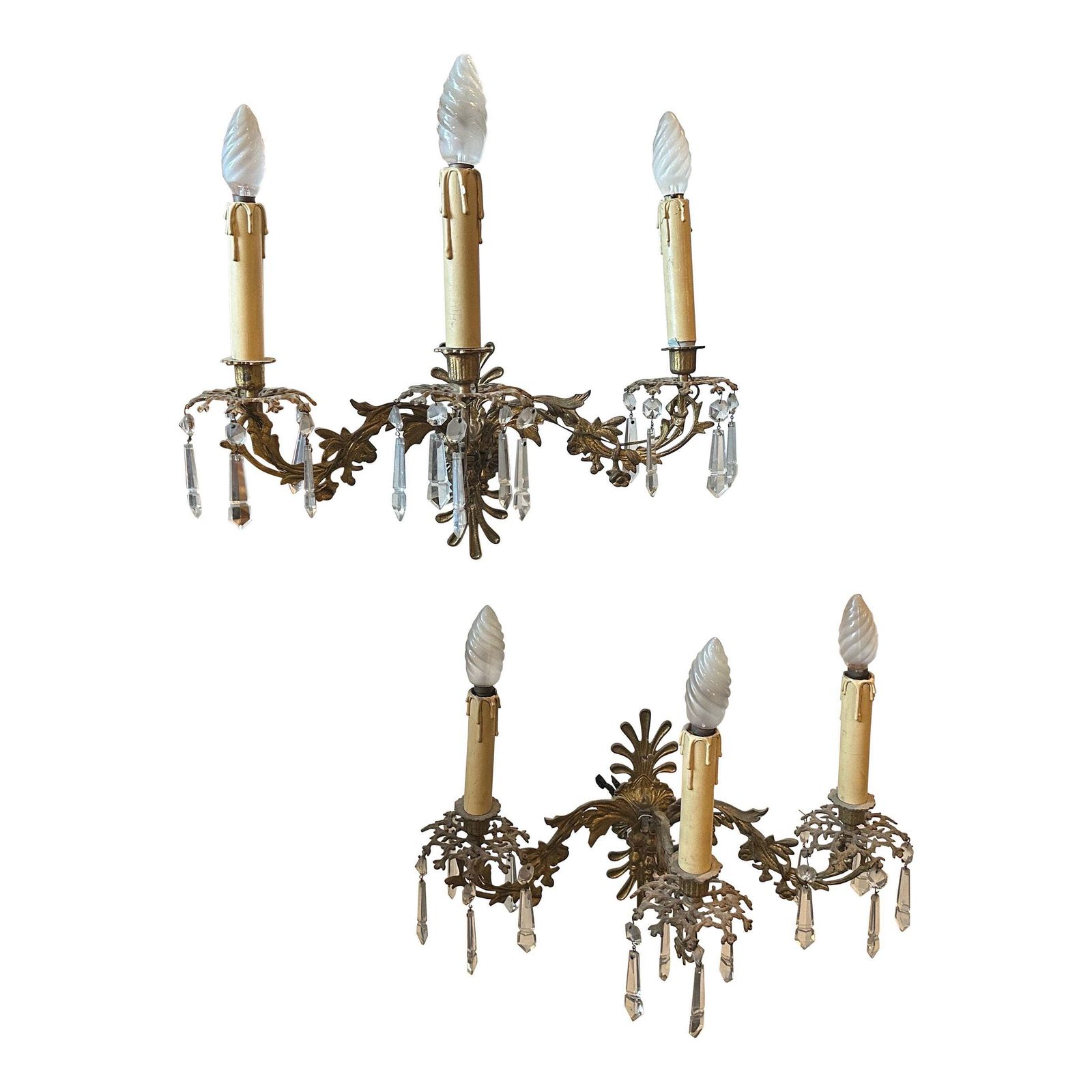 A Pair Of Art Nouveau Gilded Iron And Cristal Sicilian Wall Sconces