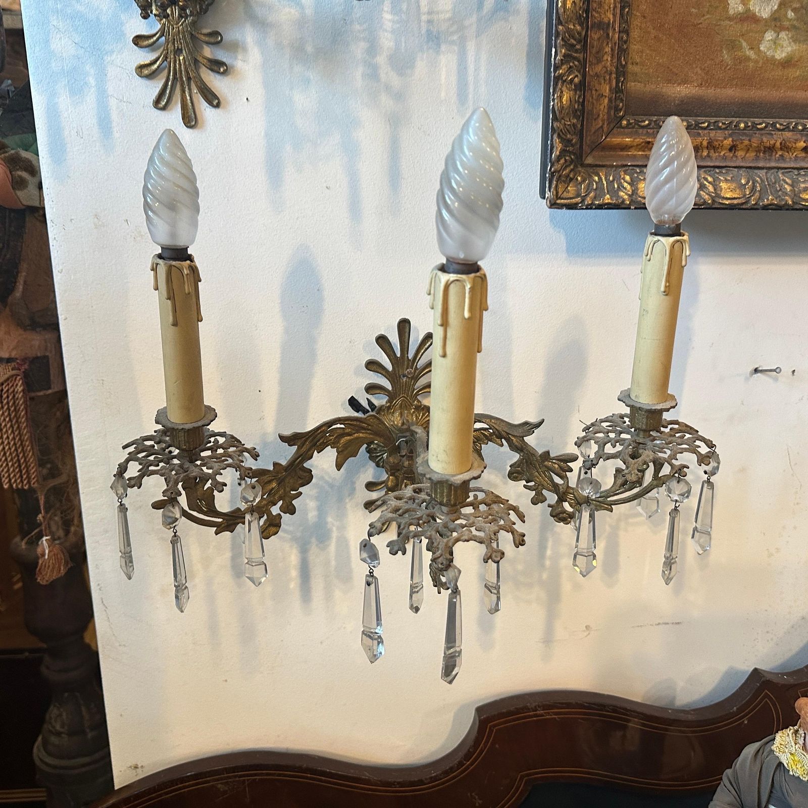 A Pair Of Art Nouveau Gilded Iron And Cristal Sicilian Wall Sconces photo for sale
