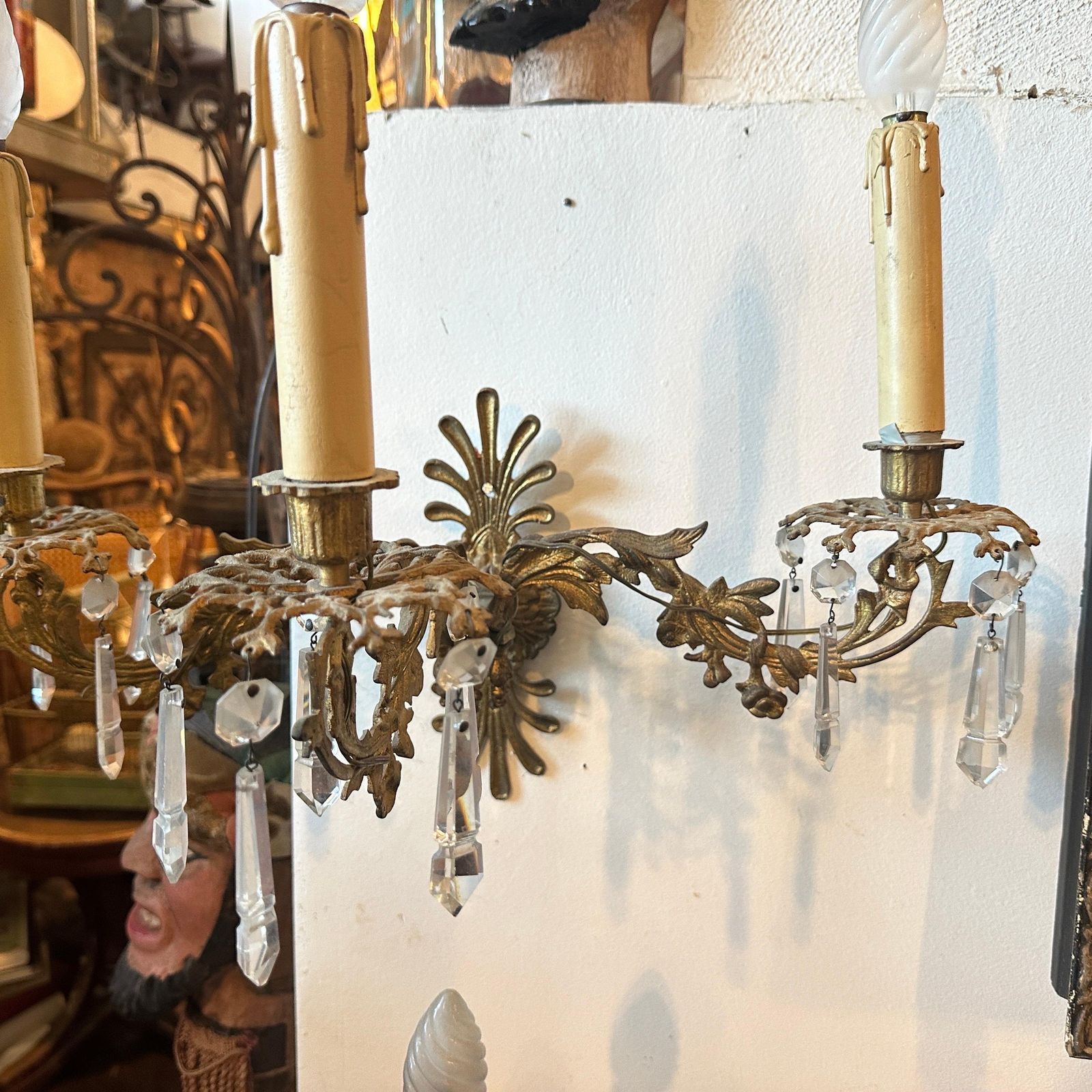 A Pair Of Art Nouveau Gilded Iron And Cristal Sicilian Wall Sconces photo Lighting