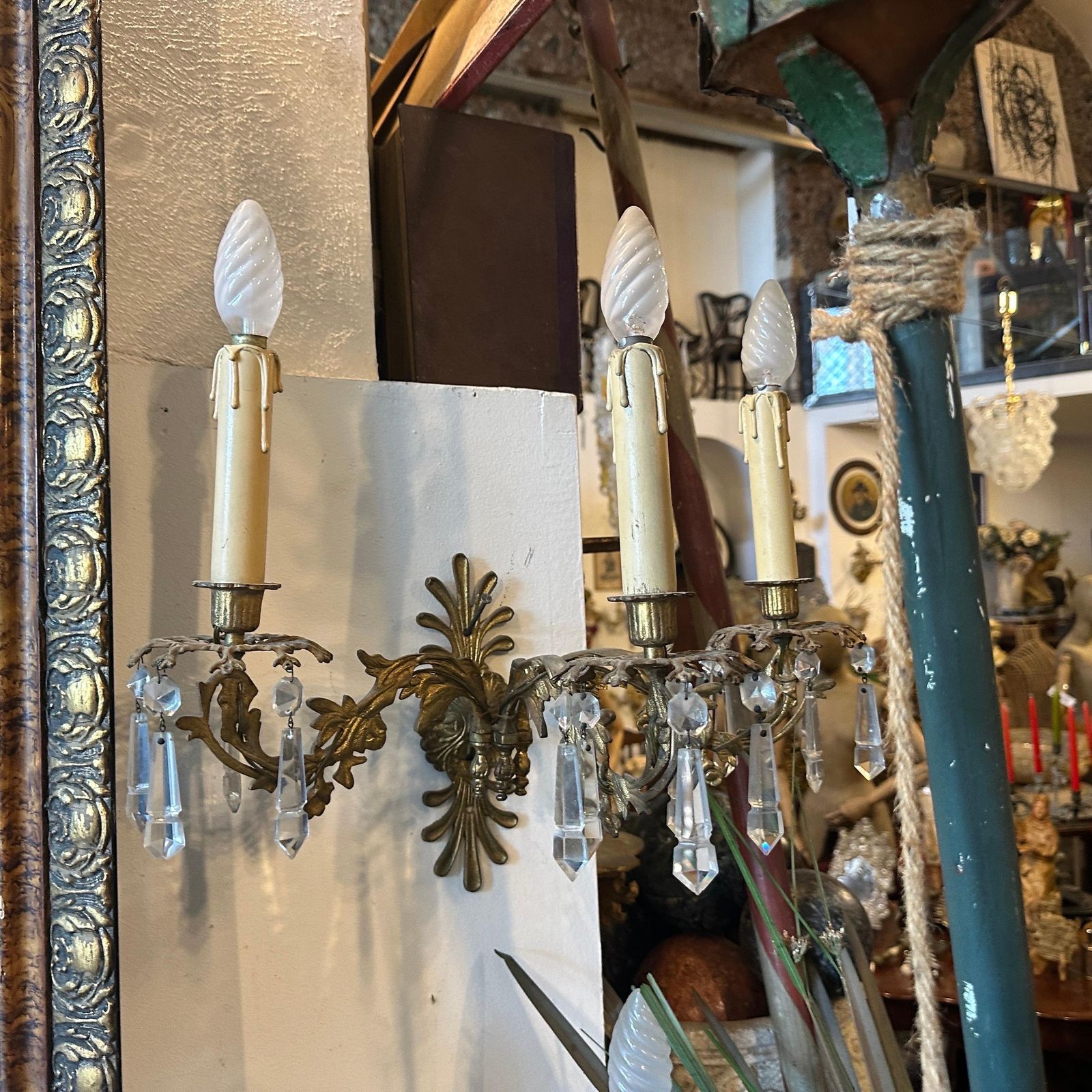 A Pair Of Art Nouveau Gilded Iron And Cristal Sicilian Wall Sconces photo vintage