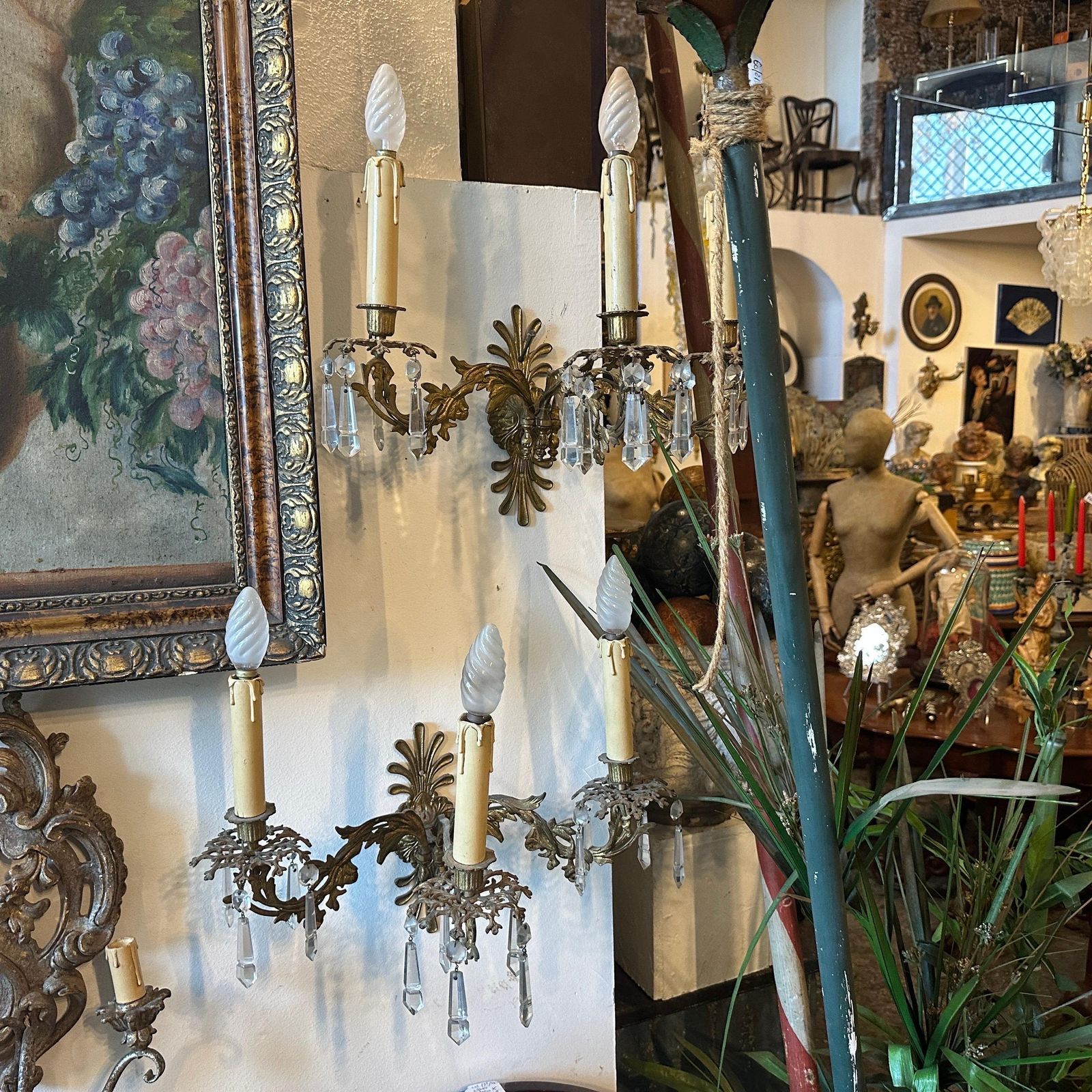 Lighting A Pair Of Art Nouveau Gilded Iron And Cristal Sicilian Wall Sconces photo