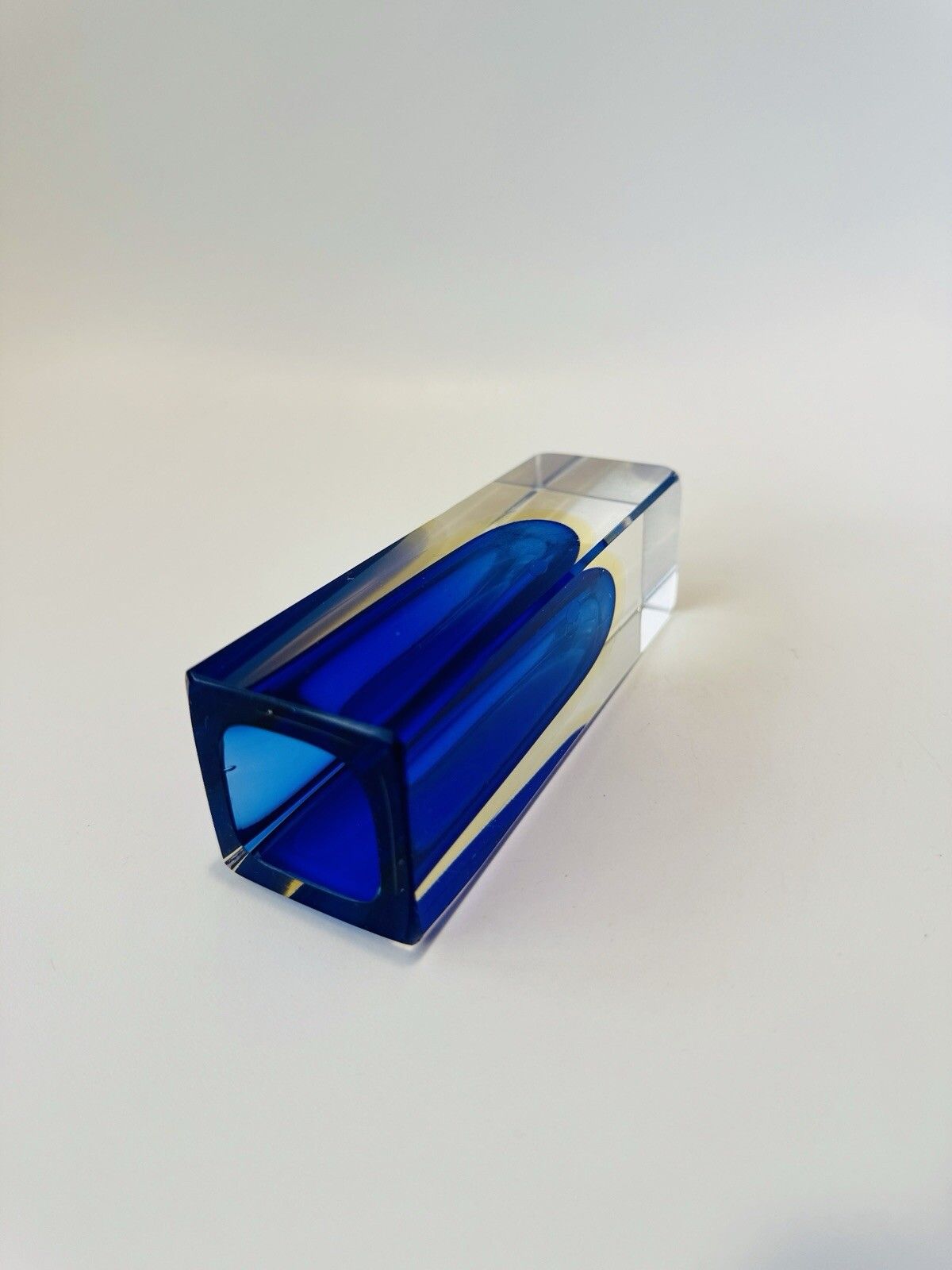 photo buy Beautiful Murano Faceted Cobalt Blue & Pale Amber Sommerso Glass Block Vase