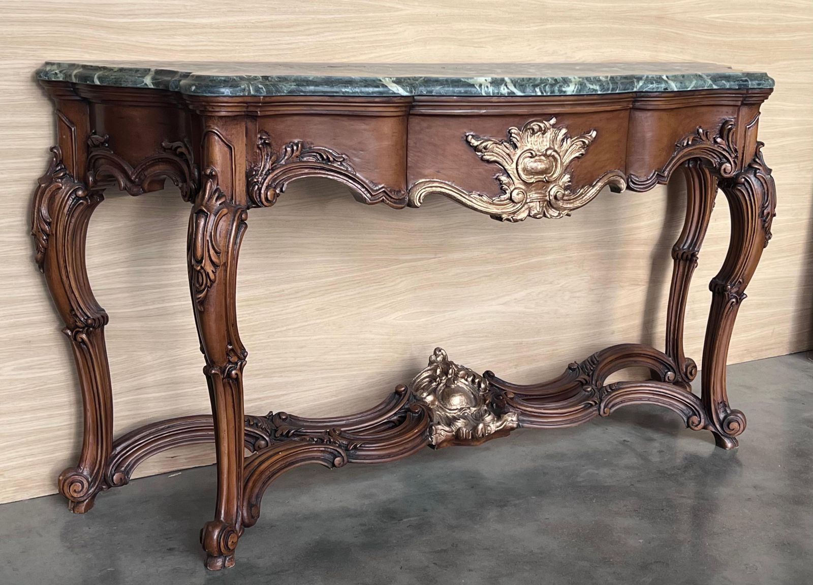 Large French Regency Carved Walnut Console Table With Gilted Details And Drawer photo for sale