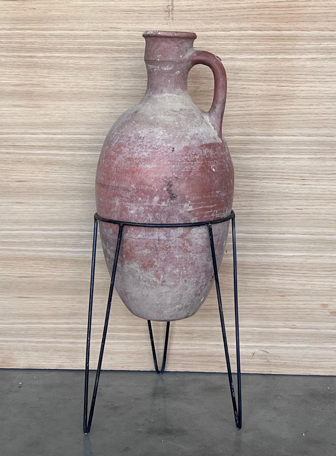 1890 Terracotta Amphora Vase Or Jar With Handle With Metal Support photo furniture