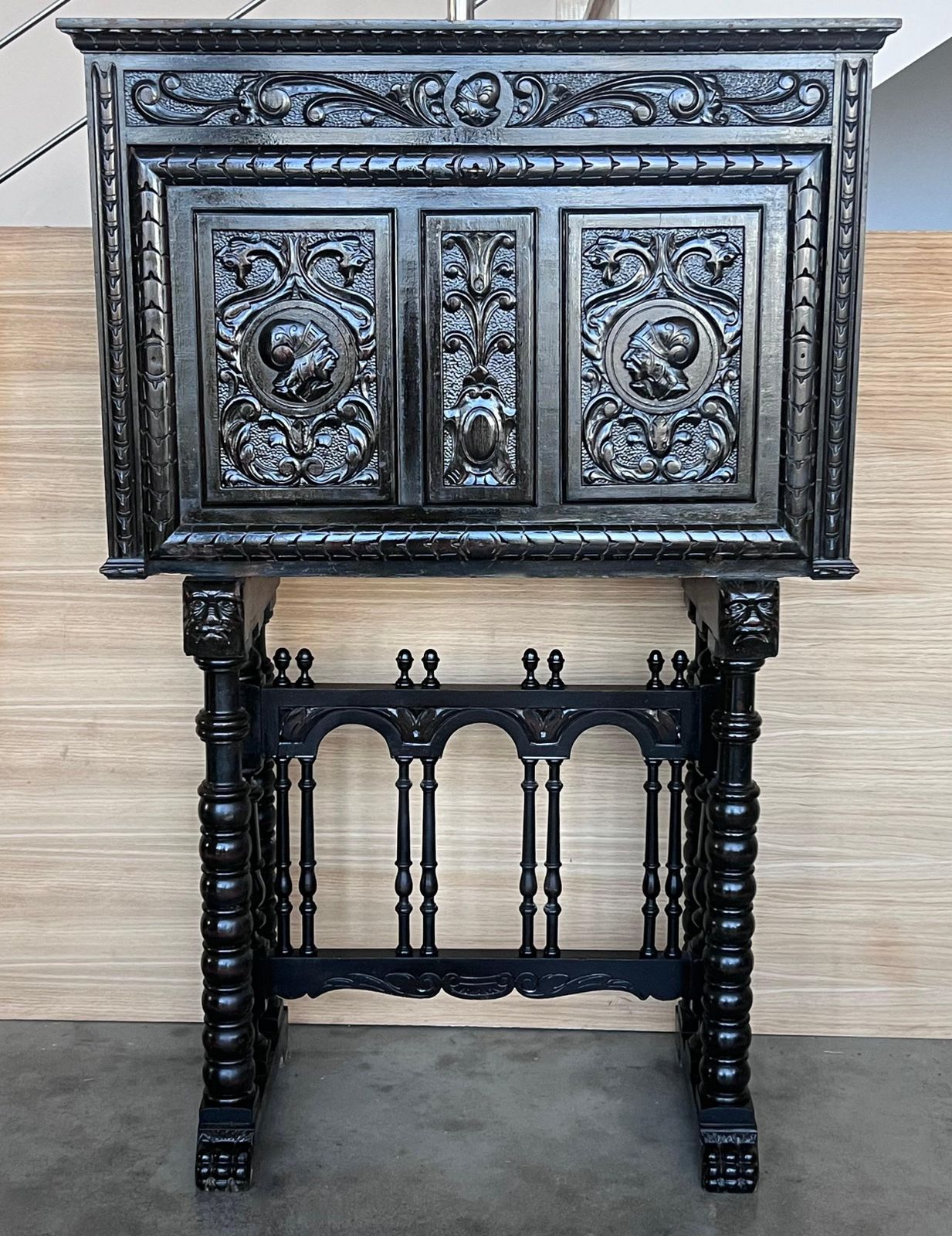 20th Century Spanish Baroque Style Cabinet On Stand, Bargueno Or Varqueno photo furniture