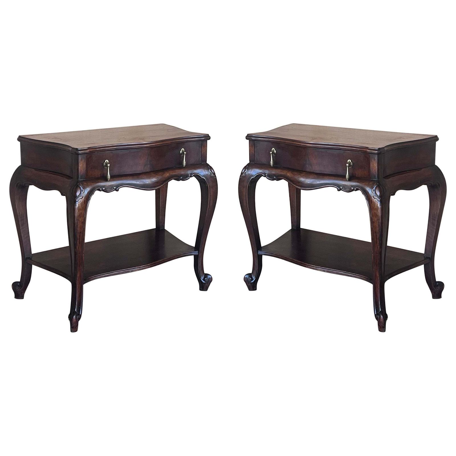 French Nightstands With Drawers And Cabriole Legs, 1900s, Set Of 2