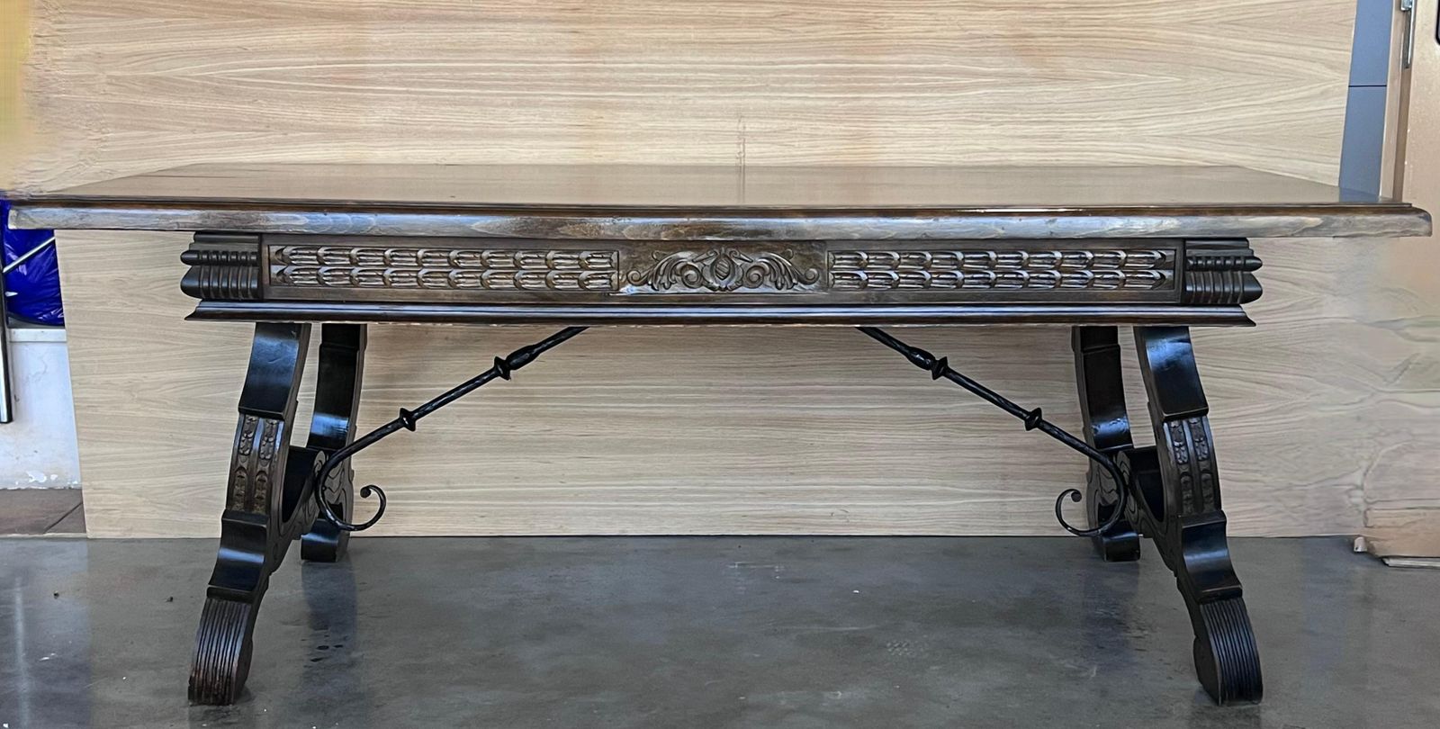 Large Spanish Two Faces Baroque Style Oak Library Table Or Center Table photo furniture