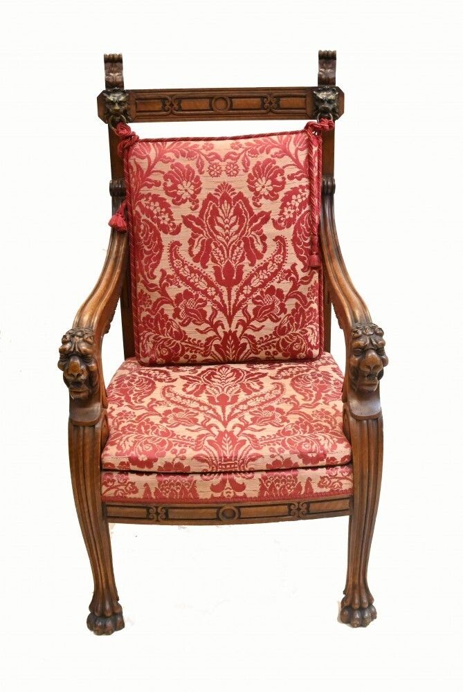 Pair Walnut French Arm Chairs Carved Farmhouse Fauteuil photo vintage