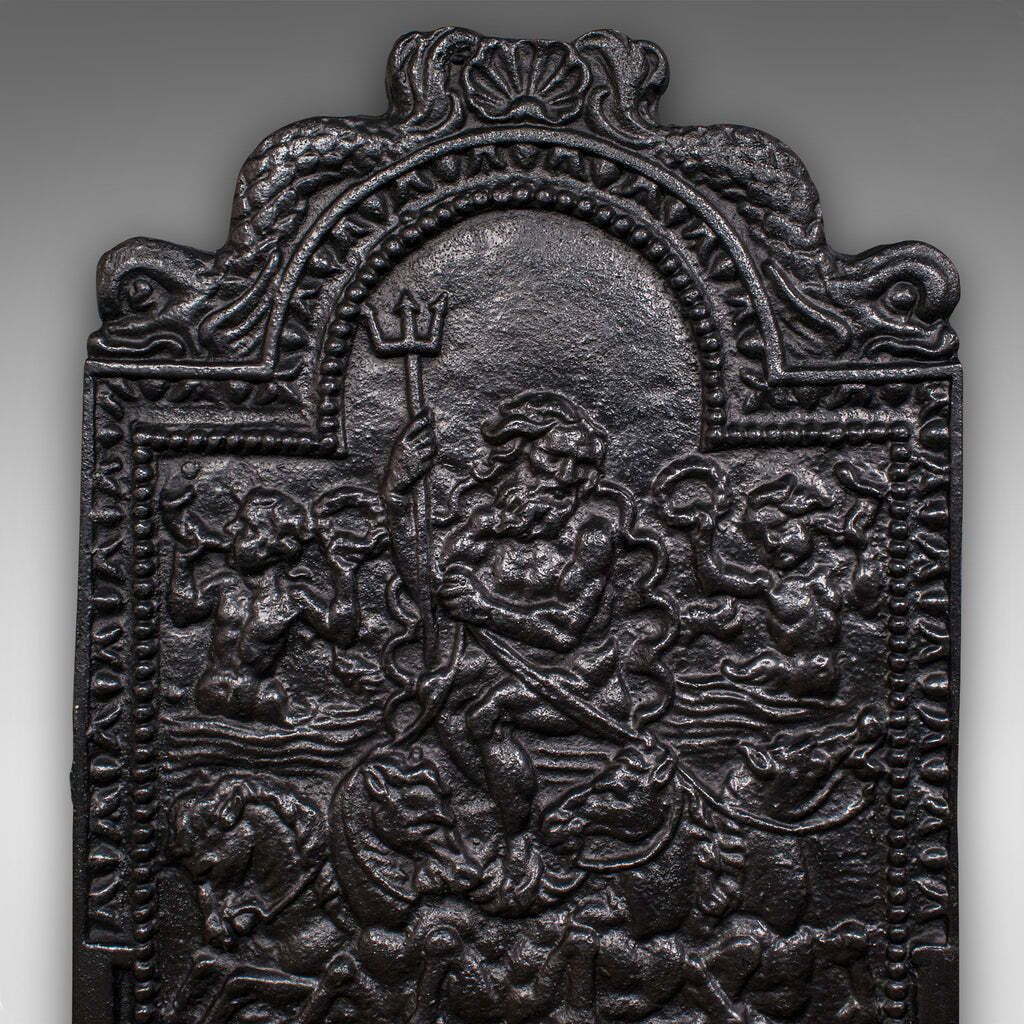 Antique Relief Fire Back, English Cast Iron Fireplace Reflector, Victorian, 1880 photo vinterior