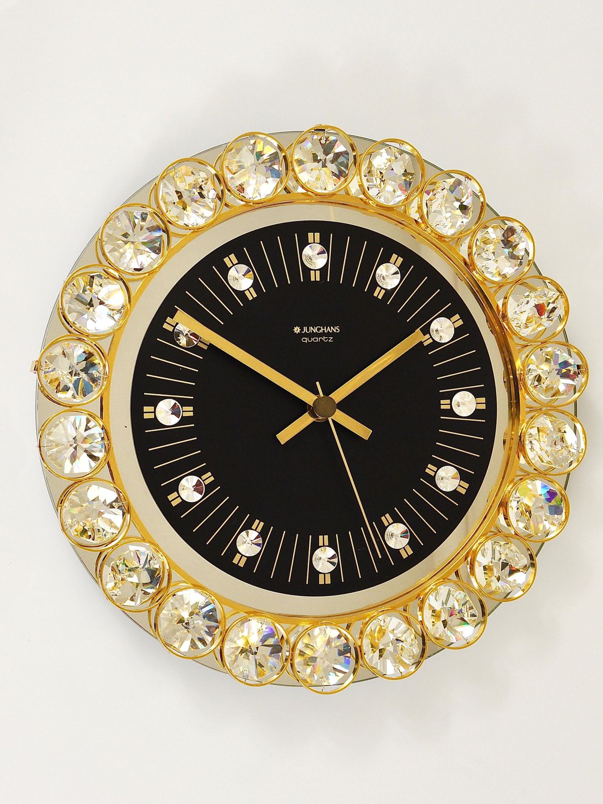 Golden Junghans Hollywood Regency Gilt And Crystals Wall Clock, Germany, 1970s photo Home Decor