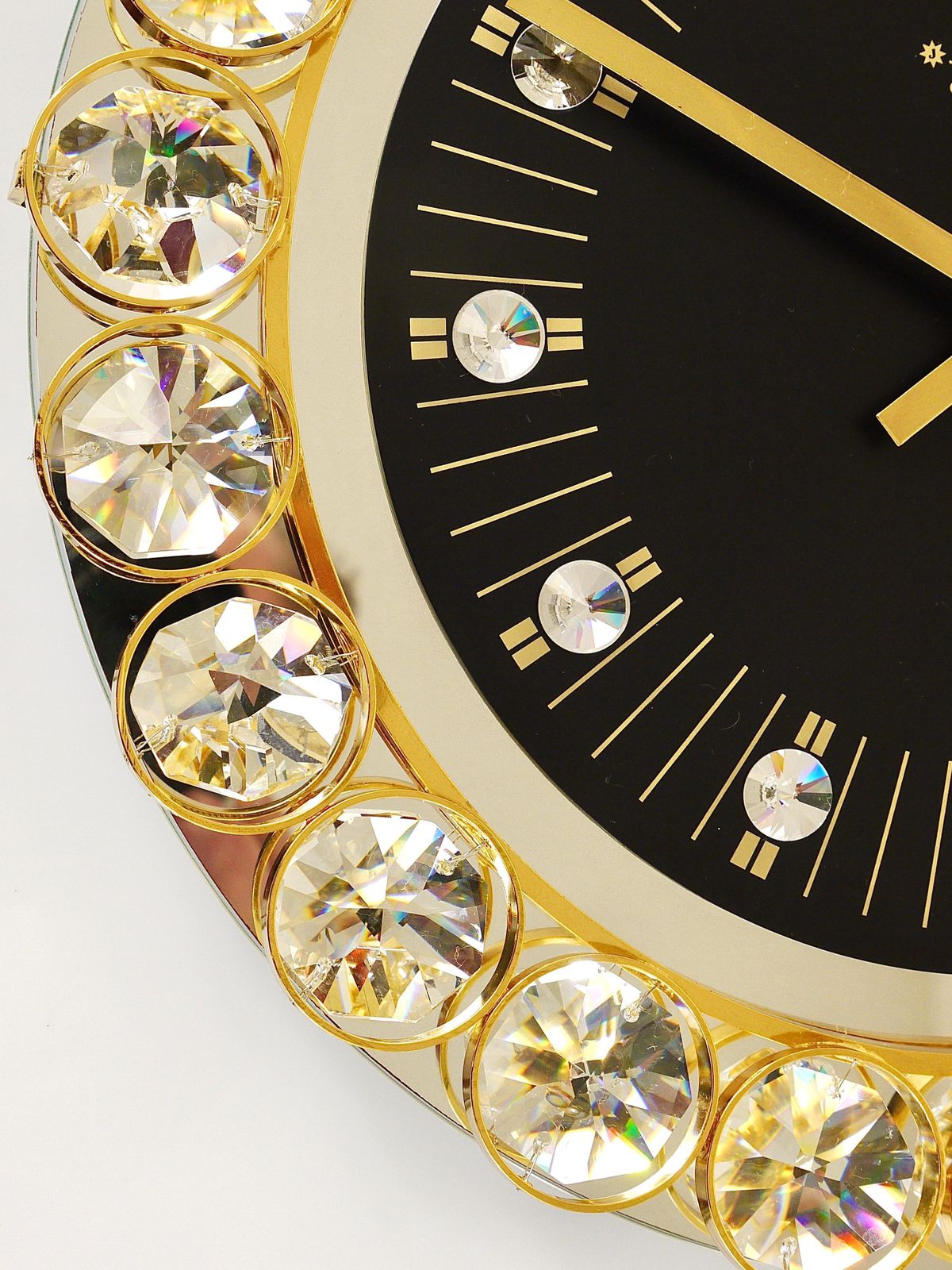 Golden Junghans Hollywood Regency Gilt And Crystals Wall Clock, Germany, 1970s photo vintage