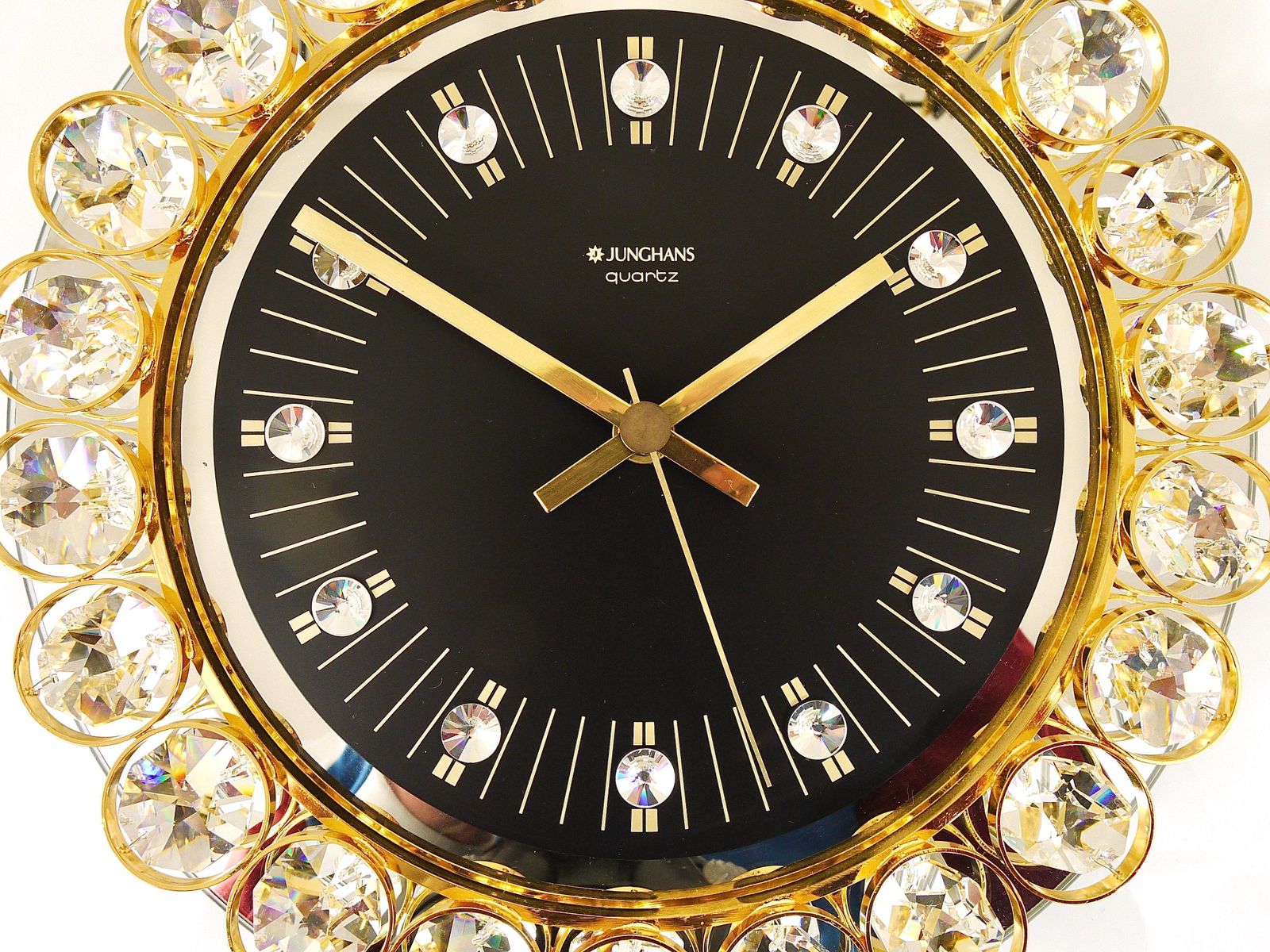 Home Decor Golden Junghans Hollywood Regency Gilt And Crystals Wall Clock, Germany, 1970s photo