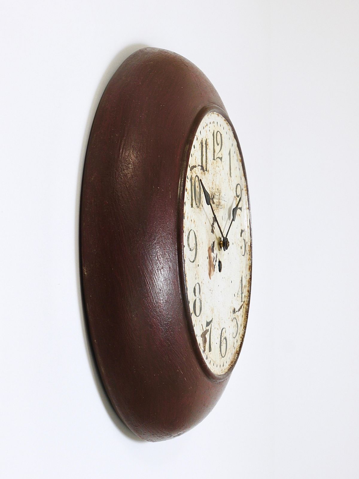 Antique 1920s Public Iron Wall Clock With Hand Painted Dial, Industrial Style photo furniture