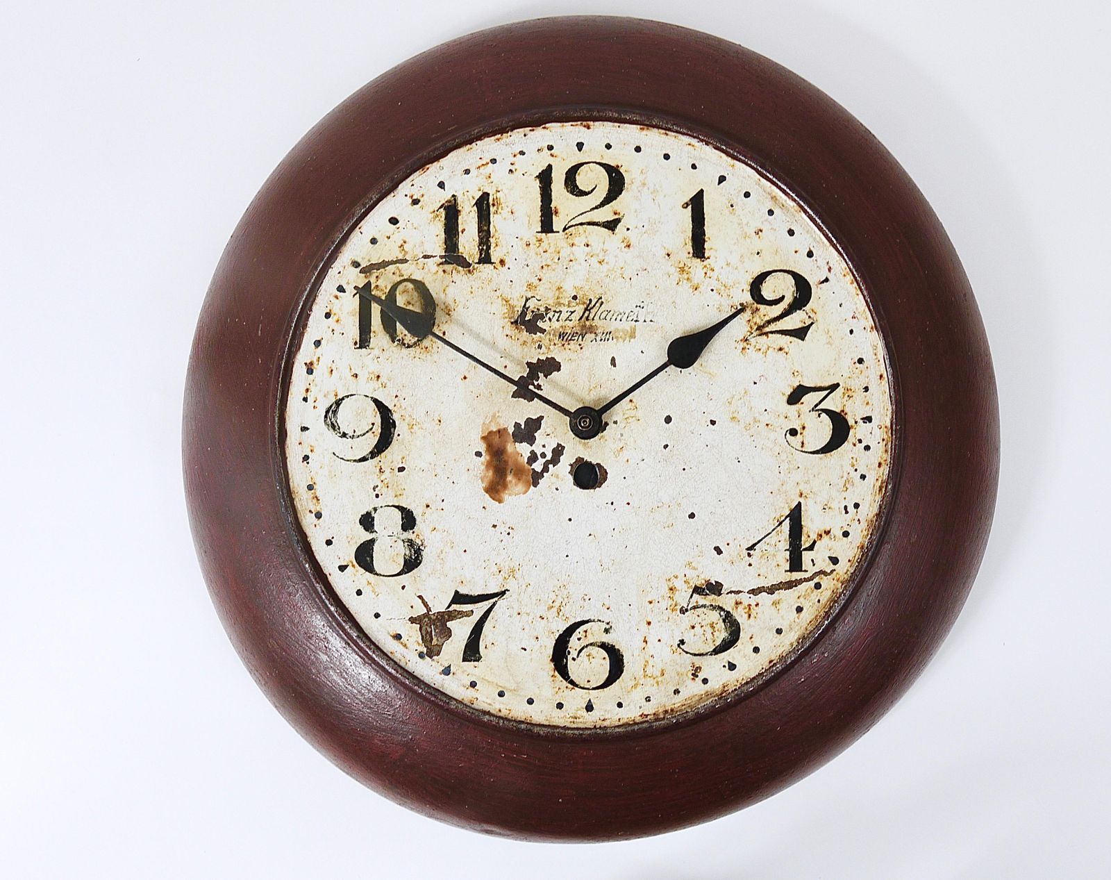 Antique 1920s Public Iron Wall Clock With Hand Painted Dial, Industrial Style photo vinterior