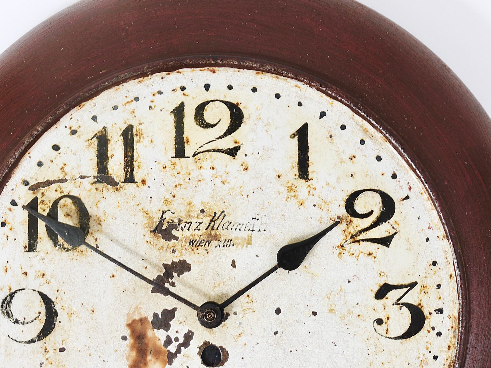 Antique 1920s Public Iron Wall Clock With Hand Painted Dial, Industrial Style photo vintage