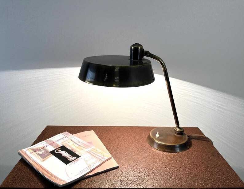 Antique Brass Desk Lamp / Mid Century Table Lamp / Italian Articulating Lamp 60s / Art Deco Lamp / Study Lamp / Lamp For Desk photo furniture