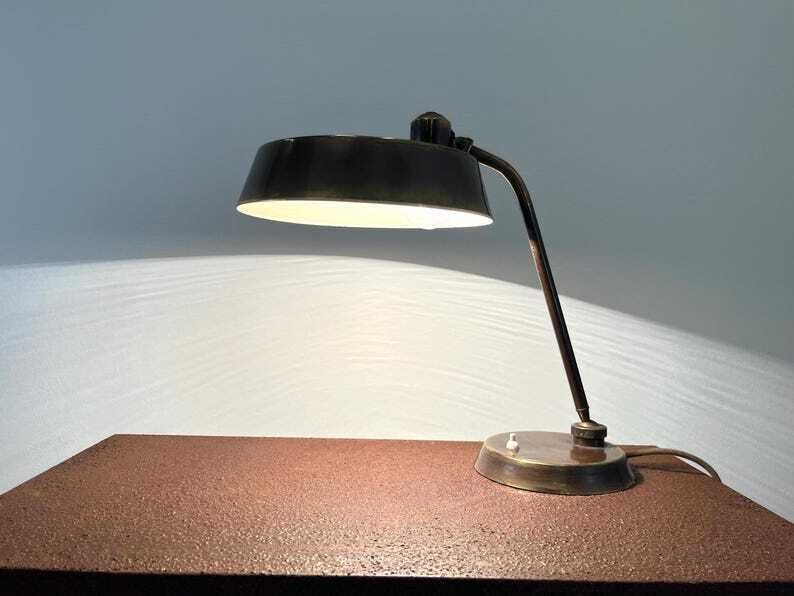 Antique Brass Desk Lamp / Mid Century Table Lamp / Italian Articulating Lamp 60s / Art Deco Lamp / Study Lamp / Lamp For Desk photo for sale