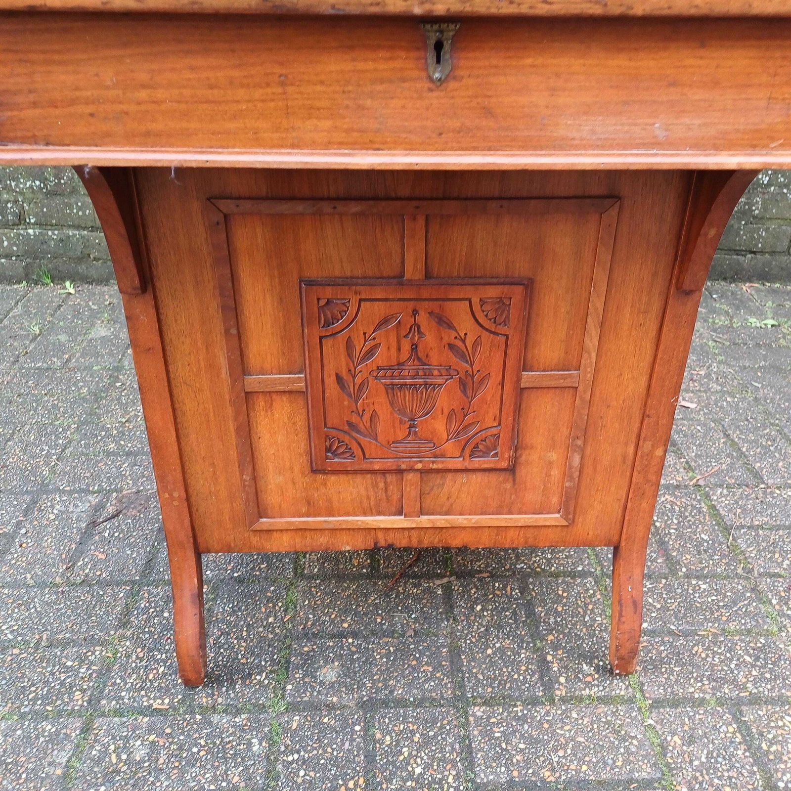 photo furniture Vintage Davenport Antique Walnut Writing Desk With Carved Panel, Late 19th/Early 20th Century