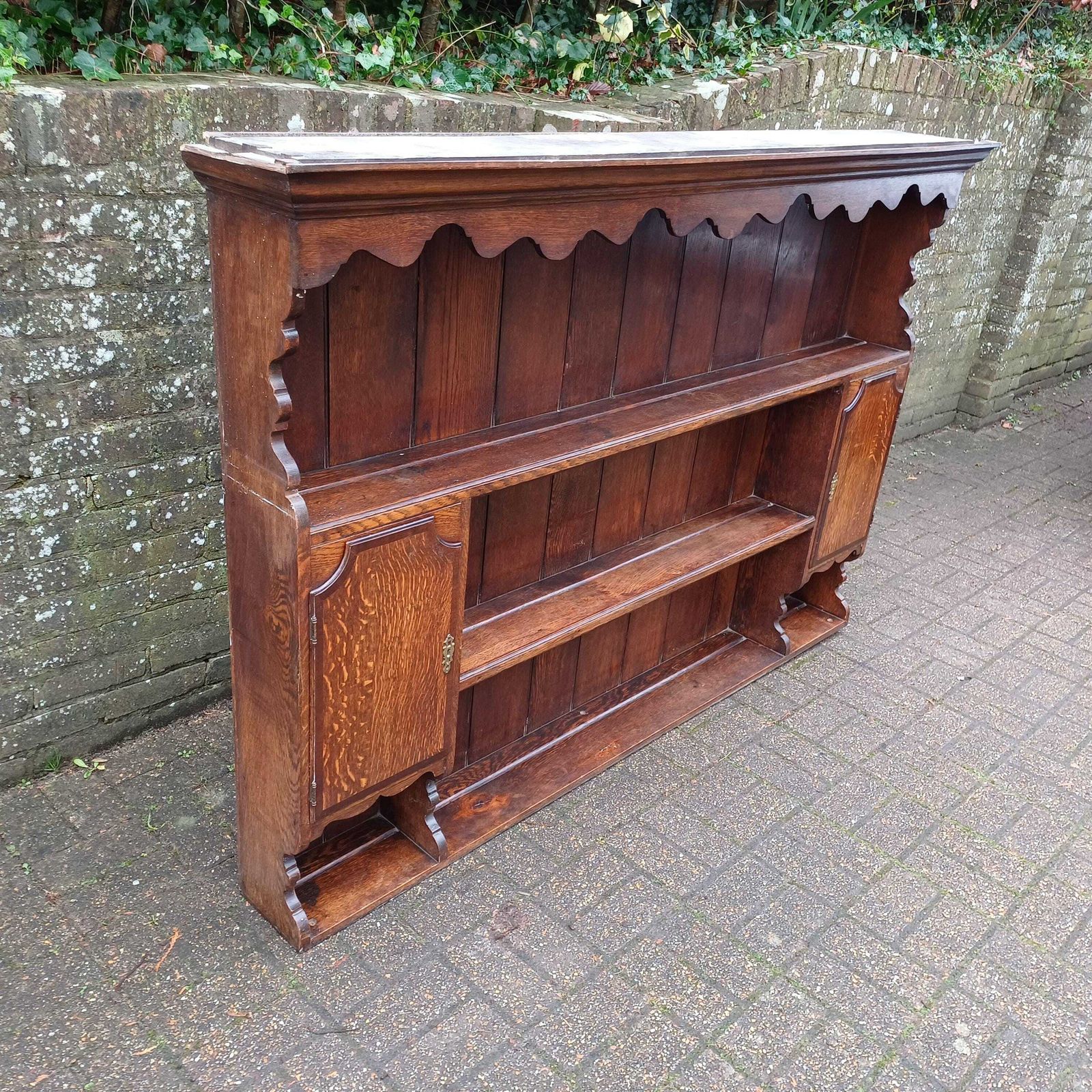 Huge Imposing 6ft Victorian Plate Rack Dresser Top Display Shelves Made Of Solid Oak With 2 Cupboards photo for sale