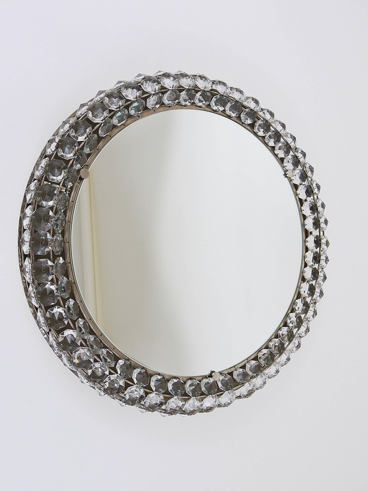 Bakalowits Vienna Round Backlit Wall Mirror With Huge Crystals, Austria, 1950s photo Home Decor